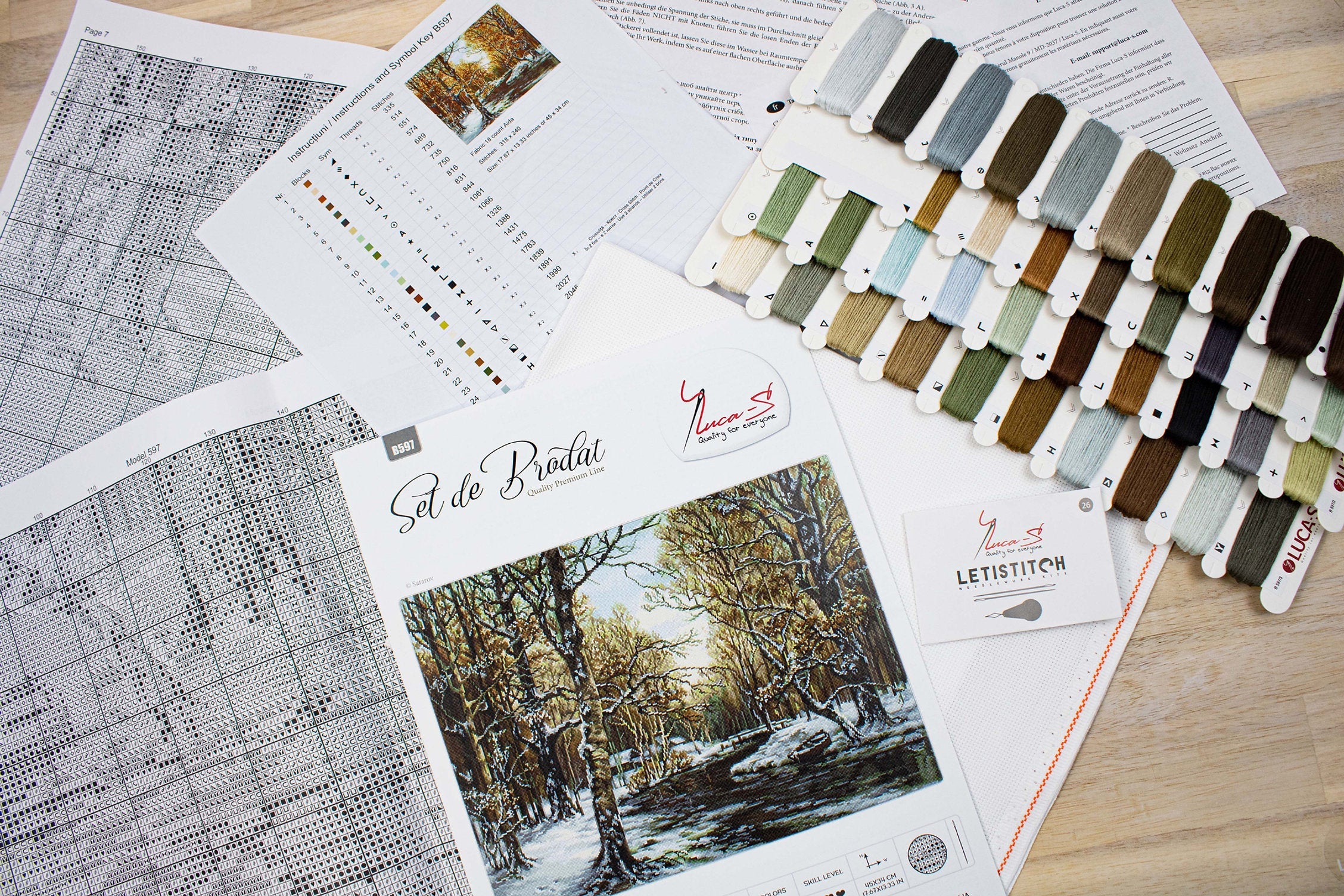 Luca-S B597 First Snow Cross Stitch Kit, 45x34 cm, 38 Colors, Zweigart Aida 18 Count Fabric, Anchor Mouline Cotton Floss