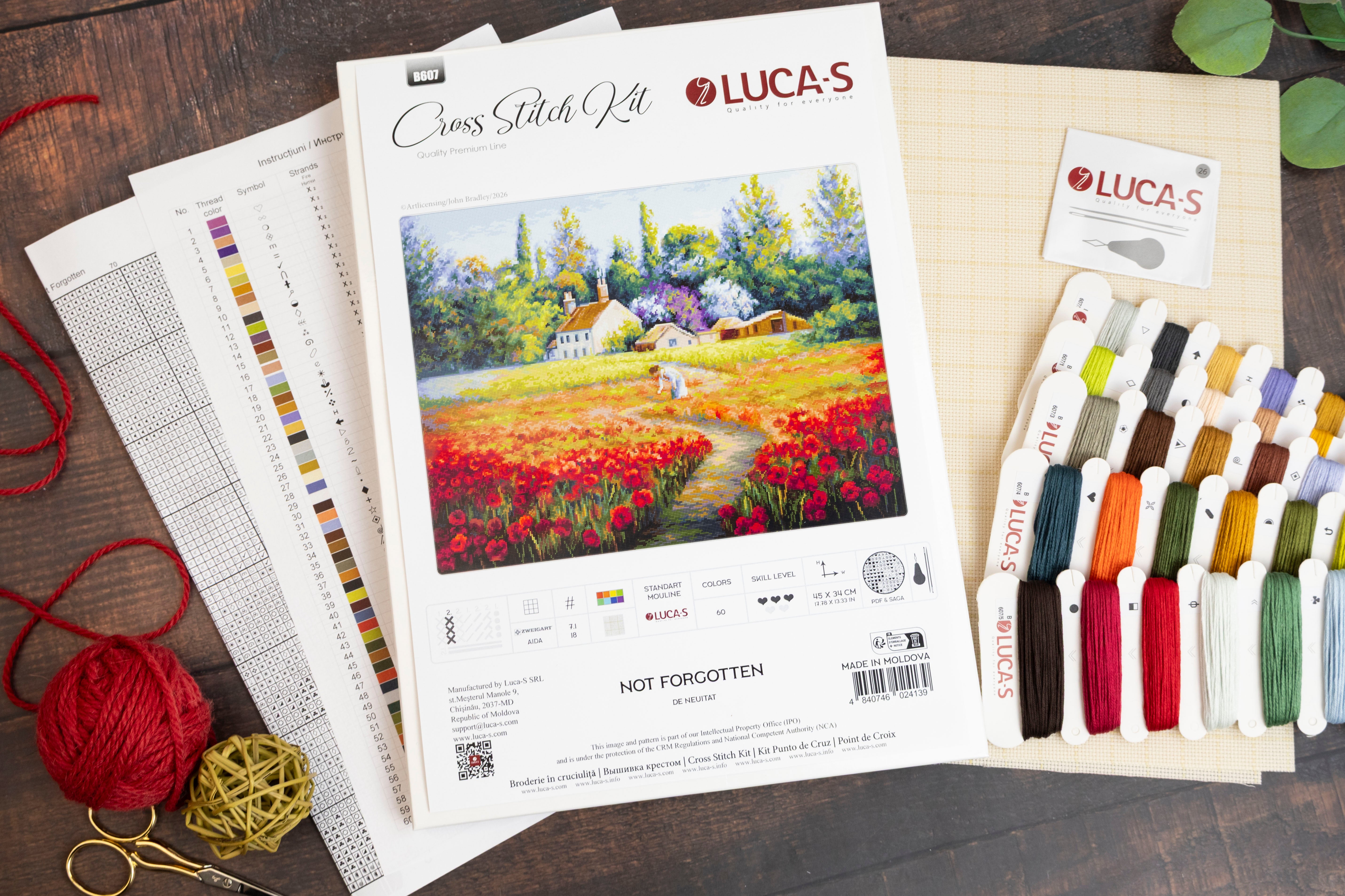 Kit Broderie Luca-S B607 De neuitat, Gold Premium Line, Material Zweigart Aida 18, 45 x 34 cm, 60 Culori, Fir de Bumbac 100% Mouline