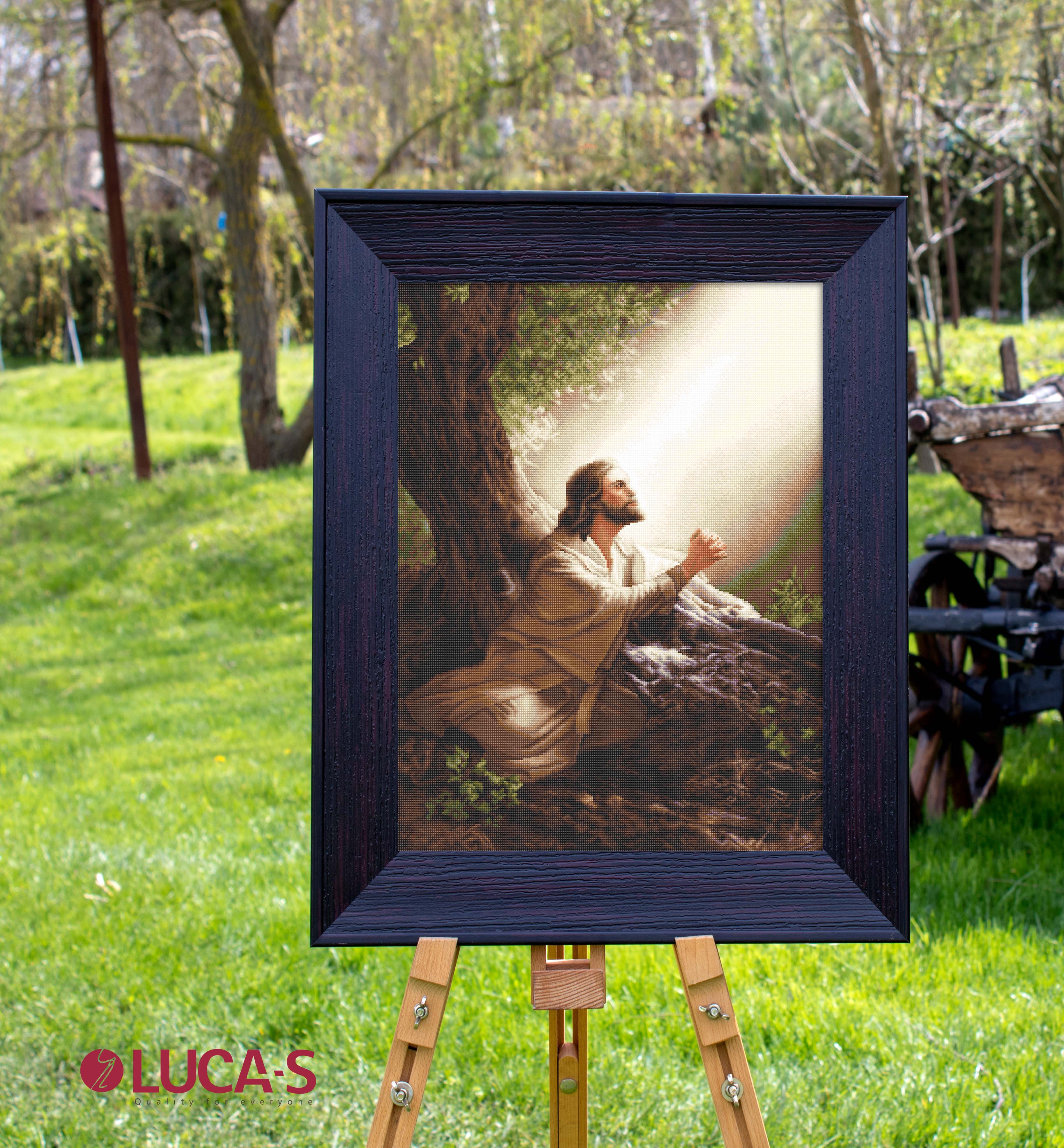 Kit Broderie Luca-S B618 Iisus Hristos Colecția GOLD, 35x52 cm, Ață Bumbac Anchor, Material Zweigart Aida 16, 51 Culori