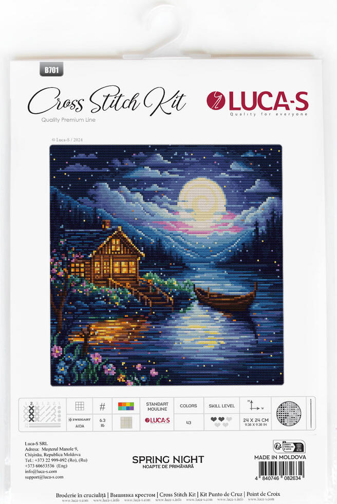 Kit Broderie Luca-S B701 Noapte de Primăvară, Aida Zweigart 16ct, Fir 100% Bumbac, Dimensiune Broderie 24 x 24 cm, 43 Culori, Quality Premium Line