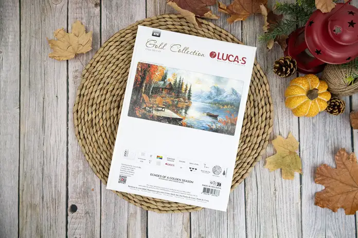 Luca-S GOLD B716 Echoes of a Golden Season Cross Stitch Kit, Zweigart Aida 16ct Canvas, 70x35 cm, 67 Colors, 100% Cotton Thread