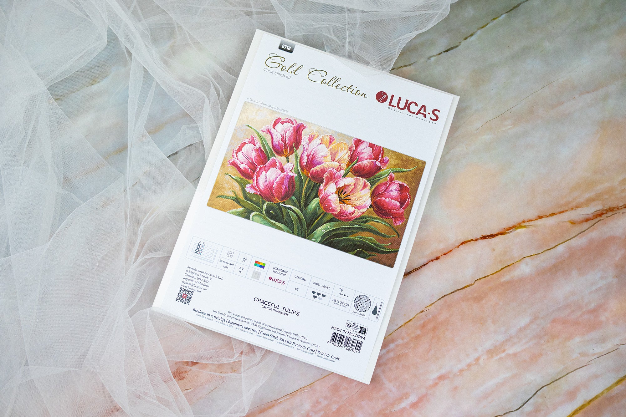 Набор для вышивания Luca-S B718 Graceful Tulips (Грациозные тюльпаны), коллекция GOLD, 56 x 32 см, ткань Zweigart Aida 16 ct, 55 цветов