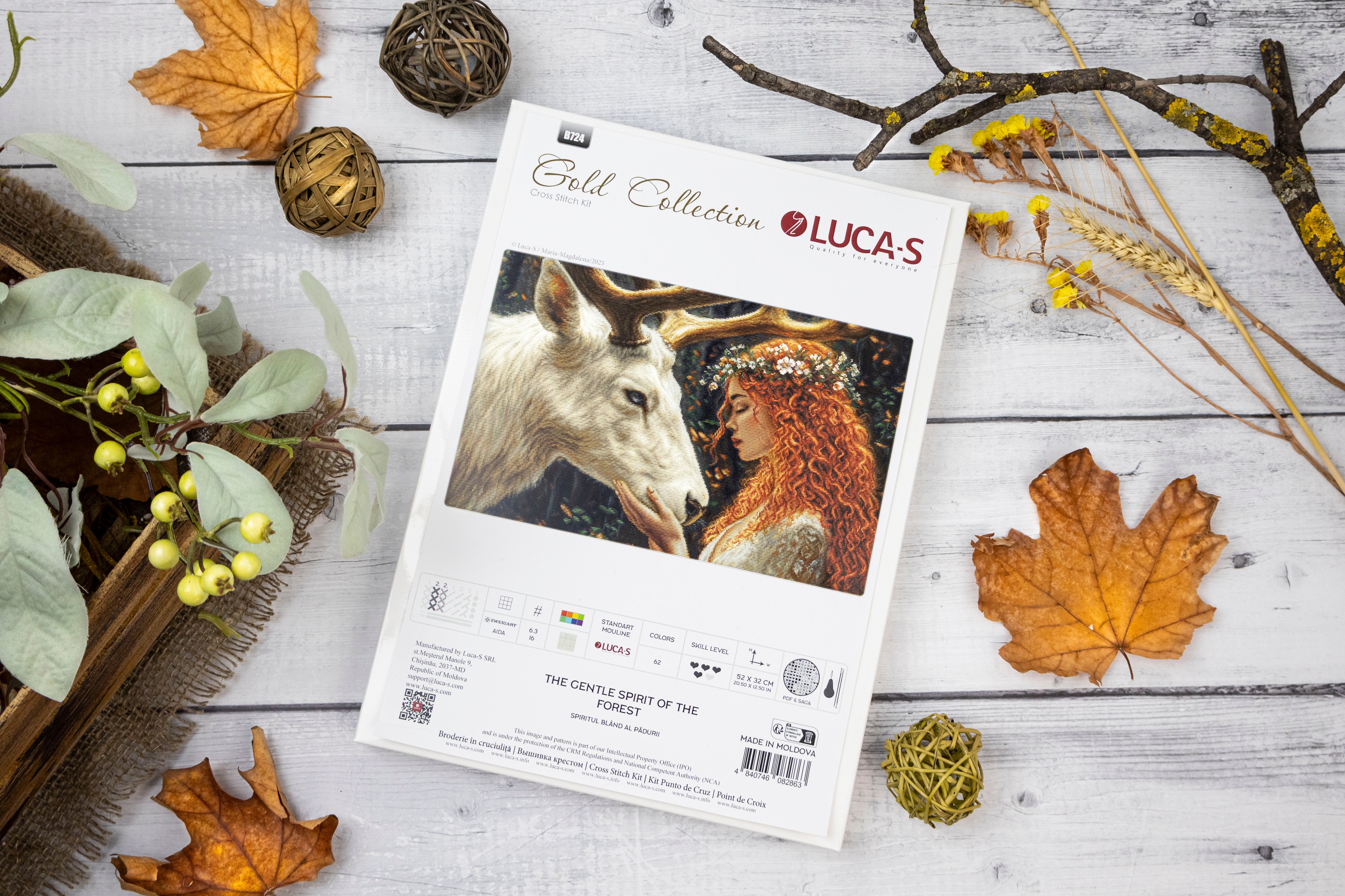 Набор для вышивания Luca-S B724 The Gentle Spirit of the Forest, Gold Collection, ткань Zweigart Aida 16ct, 52 x 32 см, 62 цвета