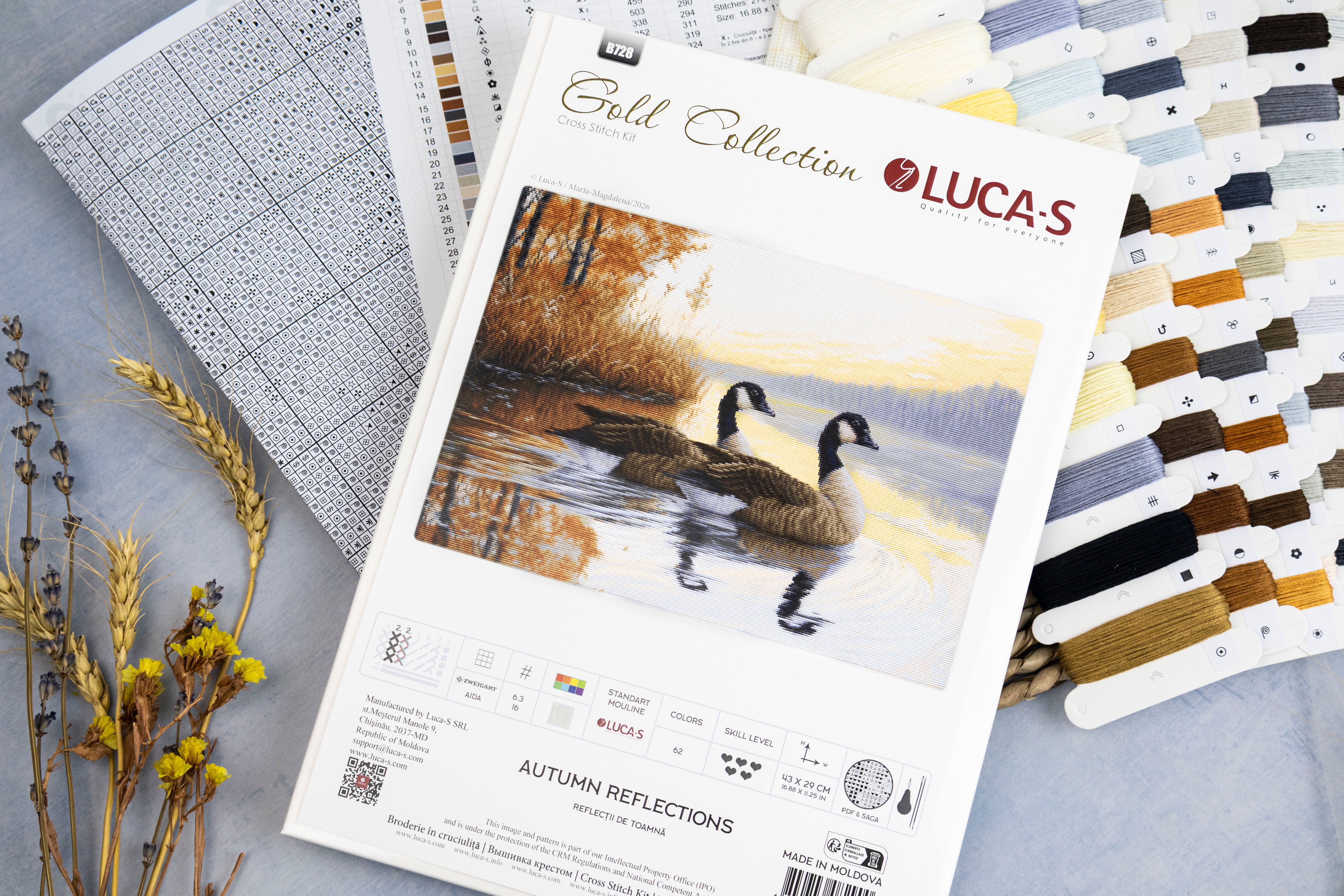 Набор для вышивания Luca-S B728 Autumn Reflections, Gold Collection, канва Zweigart Aida 16ct, 43 x 29 см, 62 цвета, нити 100% хлопок