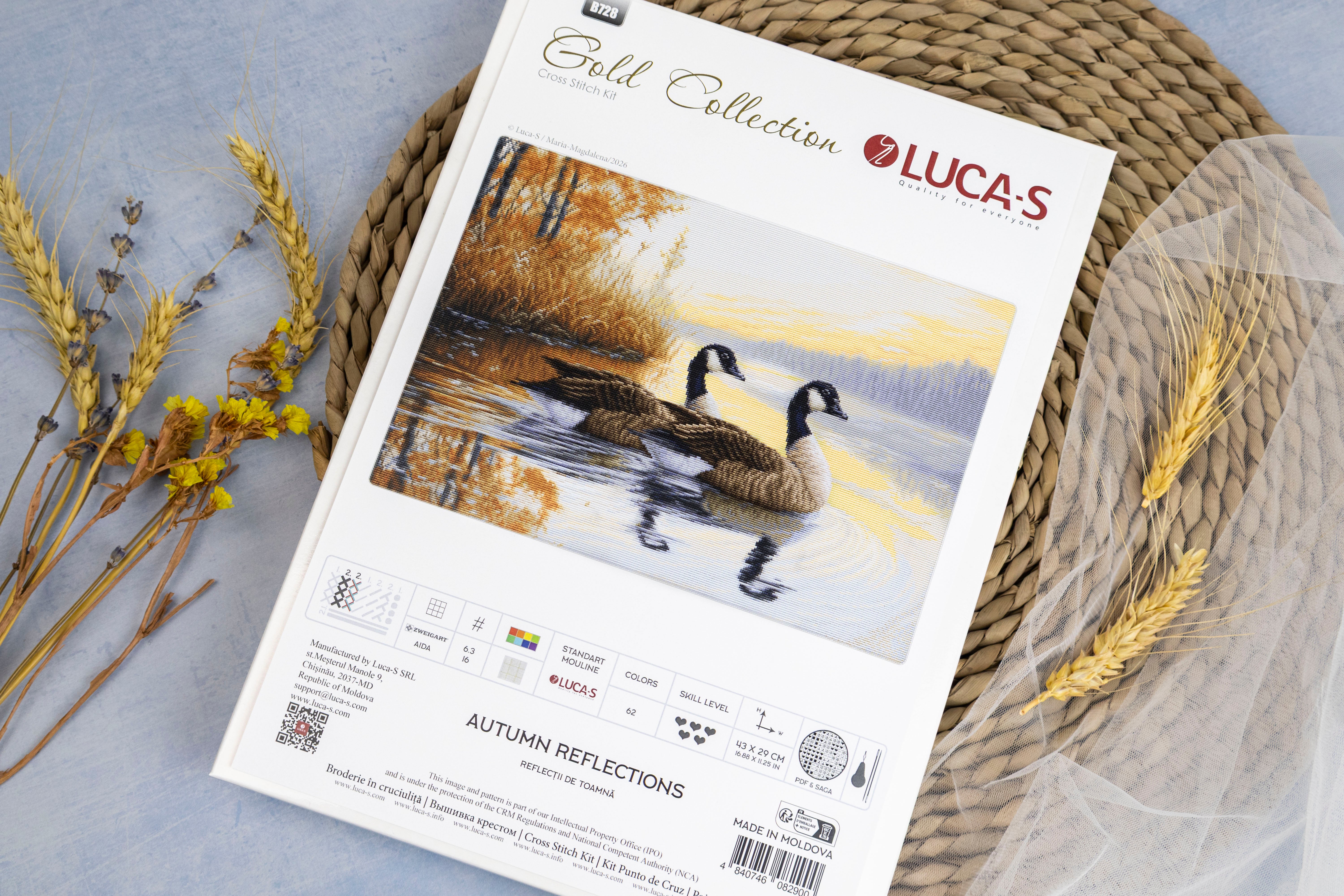 Набор для вышивания Luca-S B728 Autumn Reflections, Gold Collection, канва Zweigart Aida 16ct, 43 x 29 см, 62 цвета, нити 100% хлопок