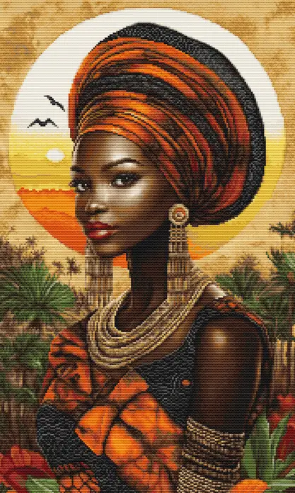 Luca-S B720 Queen of the Sunlit Continent Cross Stitch Kit, GOLD Collection, Zweigart Aida 16ct Fabric, 29x48 cm, 62 Colors, 100% Cotton Thread