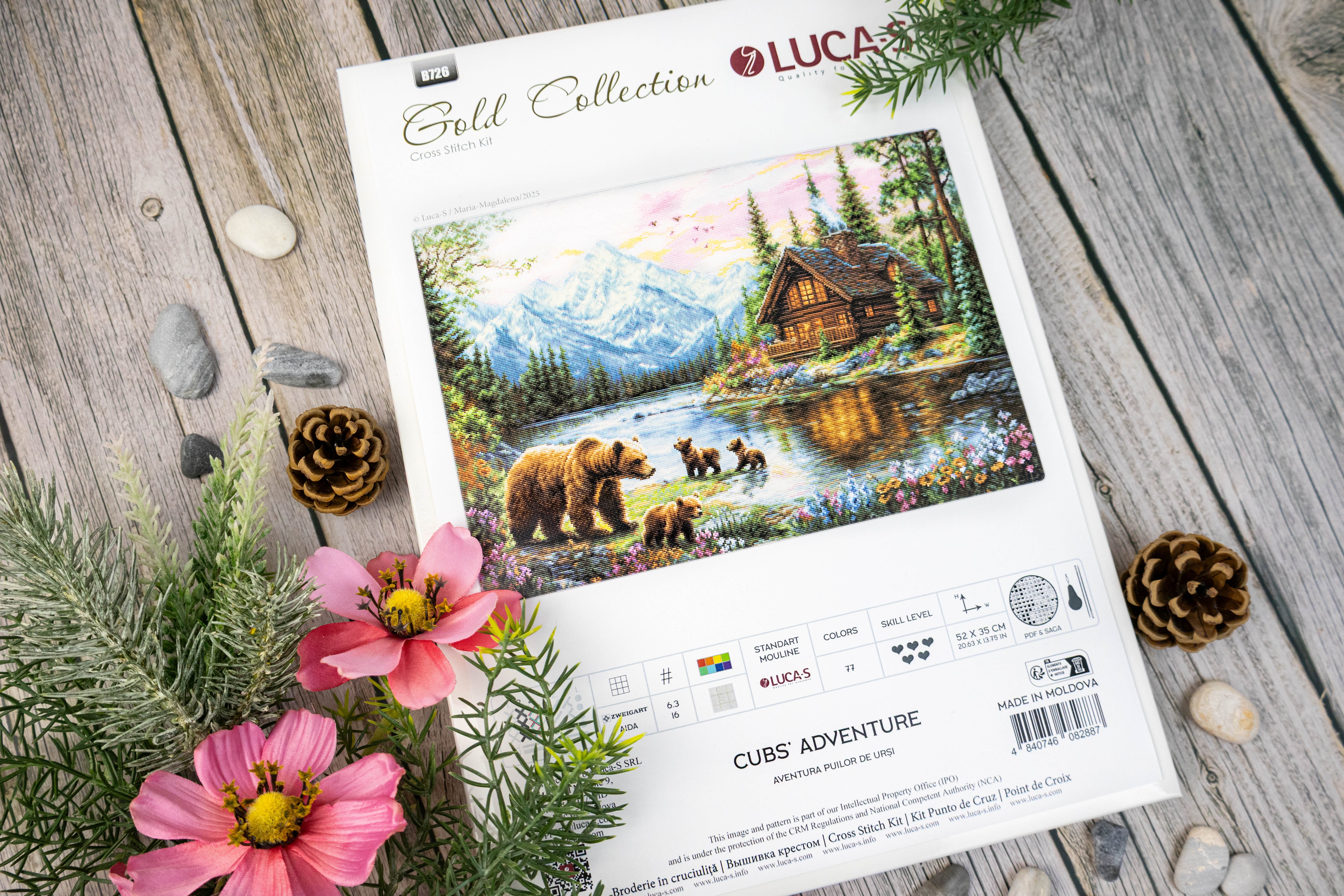 Набор для вышивания Luca-S B726 Cubs' Adventure (Приключения медвежат), Gold Collection, канва Zweigart Aida 16 ct, размер 52 x 35 см, 77 цветов