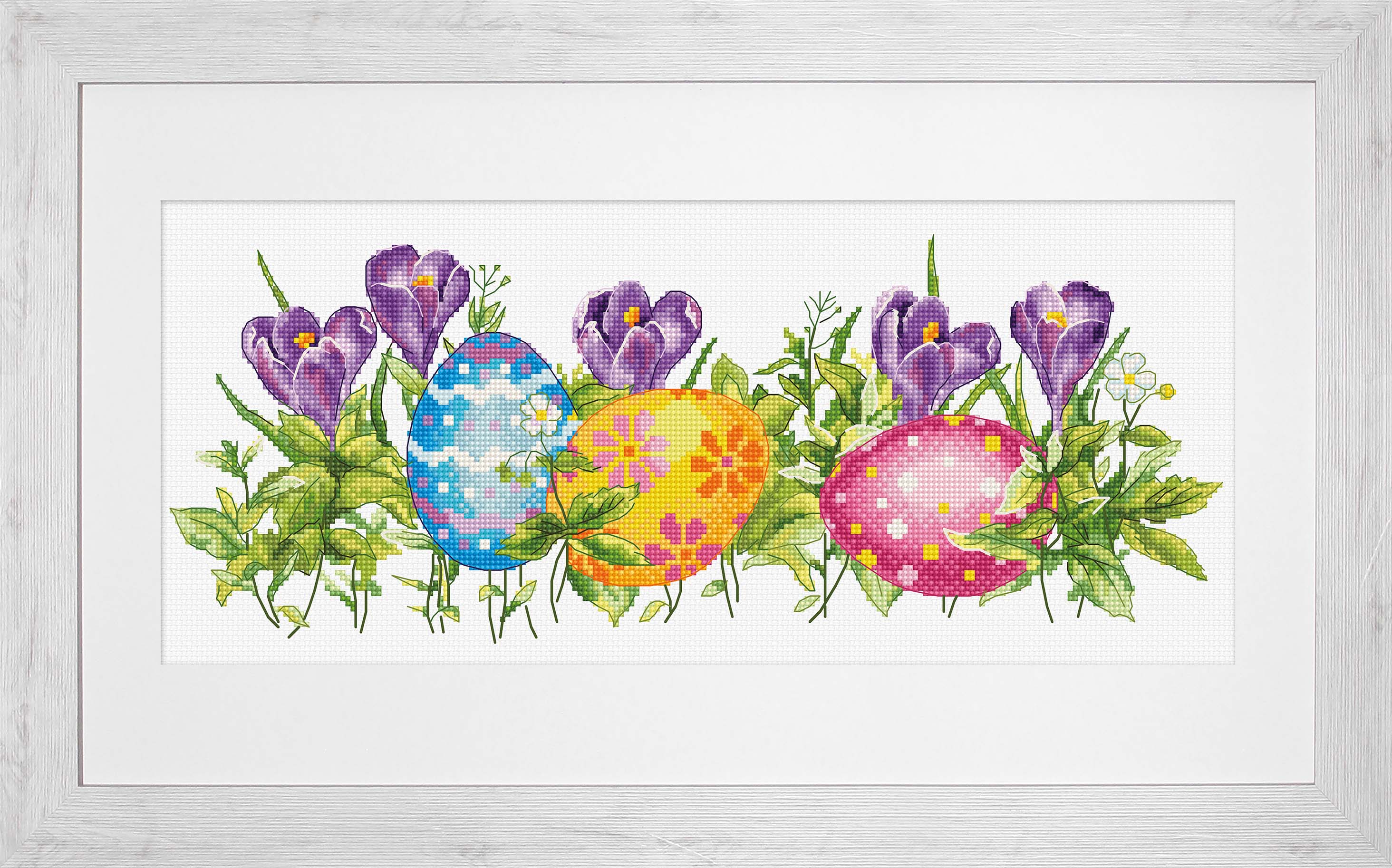 Luca-S B7016 Crocus Cross Stitch Kit, Zweigart Aida 16 ct Canvas, 33 x 13 cm Embroidery Size, 37 Colors, 100% Cotton Thread