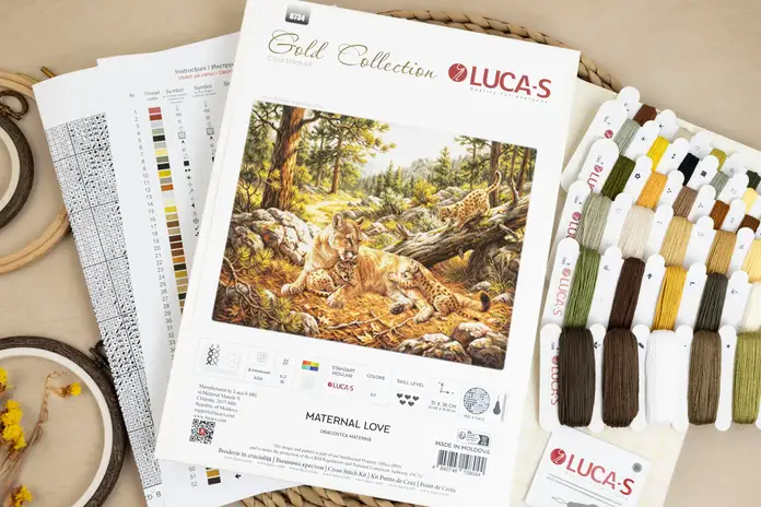 Kit Broderie Luca-S B734 Dragostea Materna, Colecția Gold, Pânză Zweigart Aida 16ct, 51x38 cm, 63 Culori, Ață 100% Bumbac