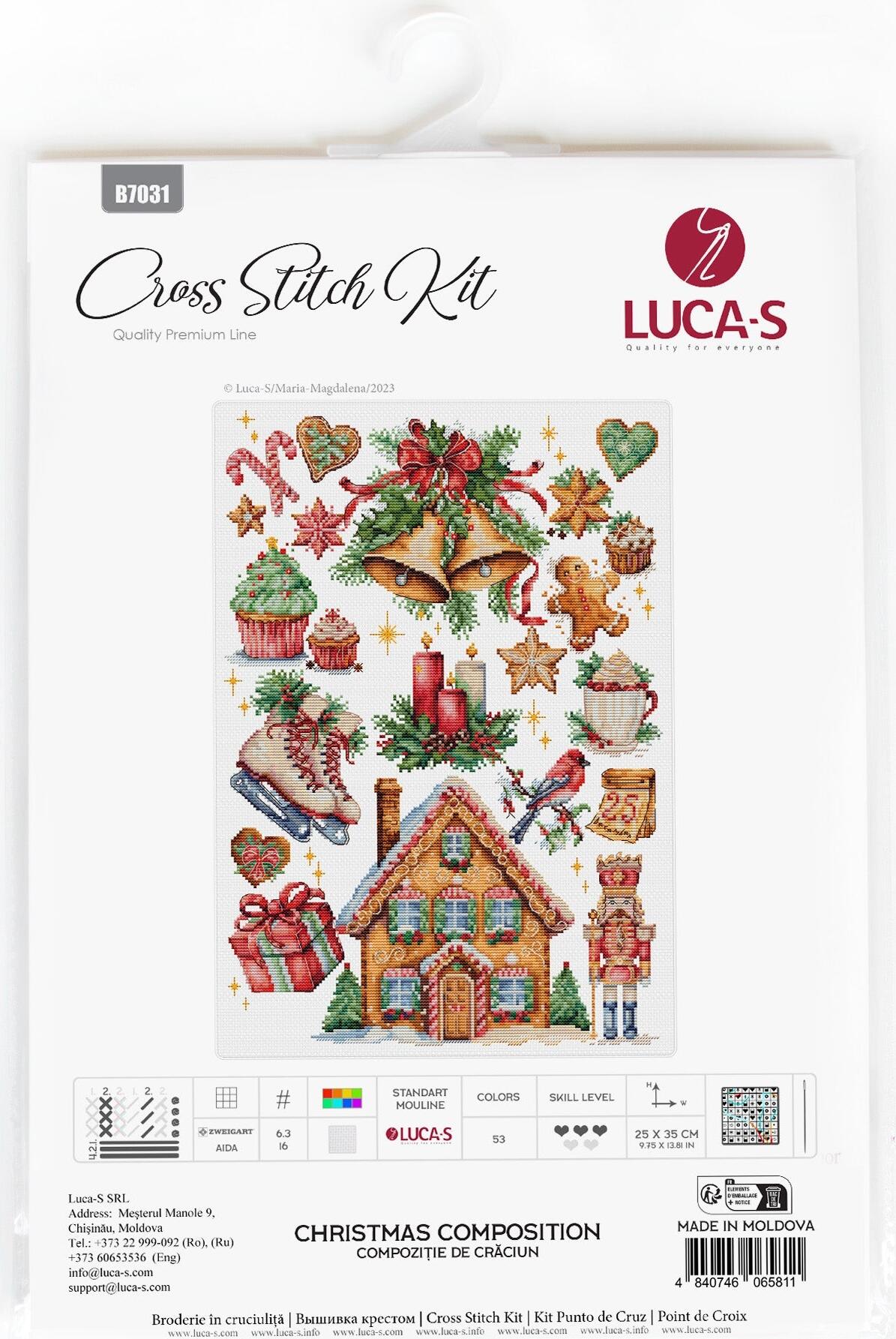 Набор для вышивания Luca-S B7031 Рождественская композиция, Premium Line, канва Zweigart Aida 16ct, нити 100% хлопок, 25 x 35 см, 53 цвета