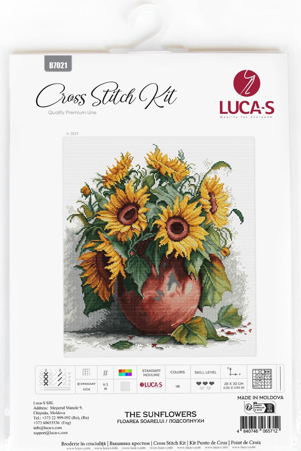 Kit Broderie Luca-S B7021 Floarea soarelui, Pânză Zweigart Aida 16 ct, Ață 100% bumbac, Dimensiuni Broderie 28 x 30 cm, 48 Culori