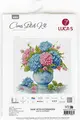 Luca-S B7033 Vase with Hydrangea Cross Stitch Kit, Zweigart Aida 16ct Fabric, 26x26 cm Embroidery, 34 Colors, 100% Cotton Thread