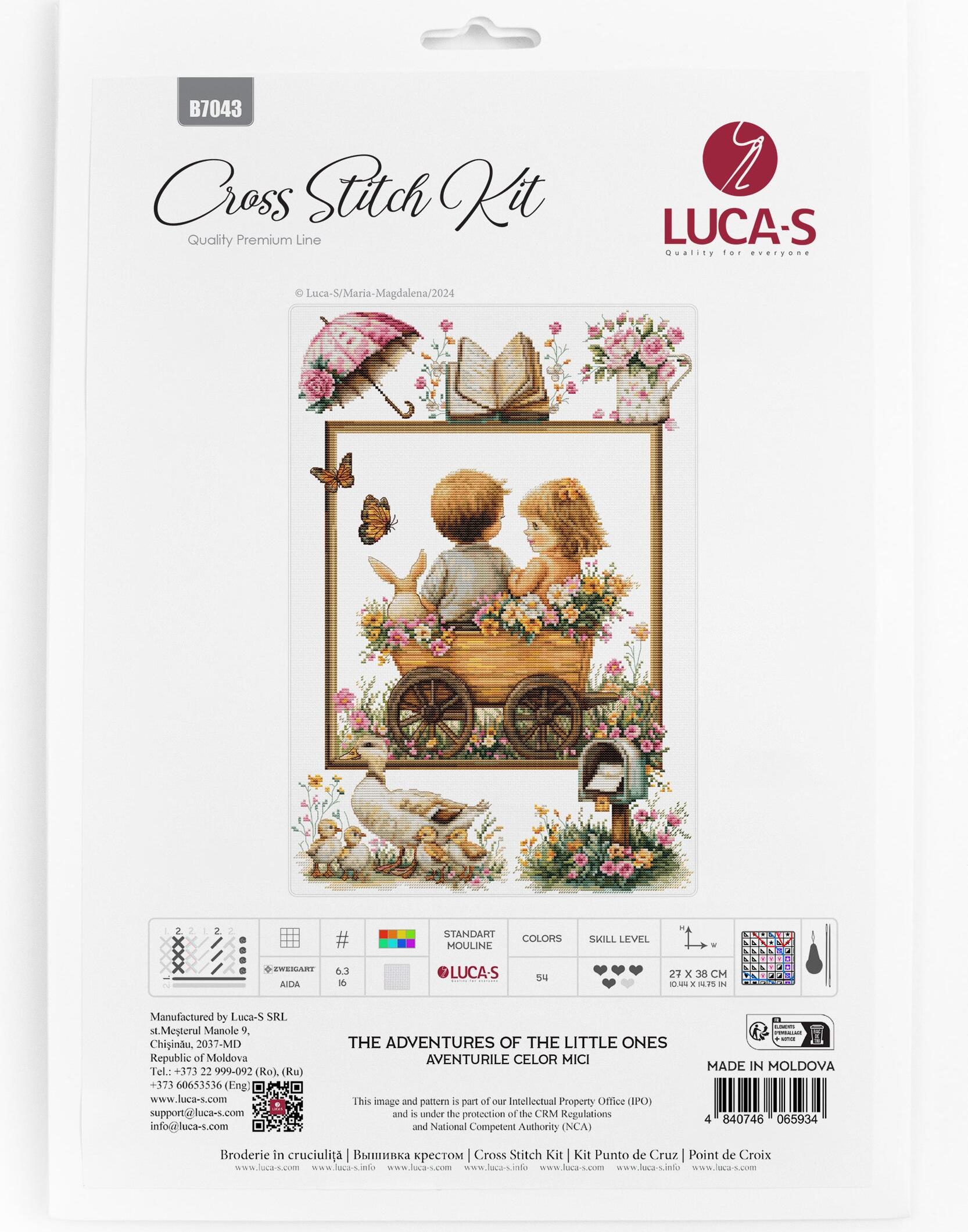 Набор для вышивания Luca-S B7043 Приключения малышей, канва Zweigart Aida 16ct, нити 100% хлопок, 27 x 38 см, 54 цвета
