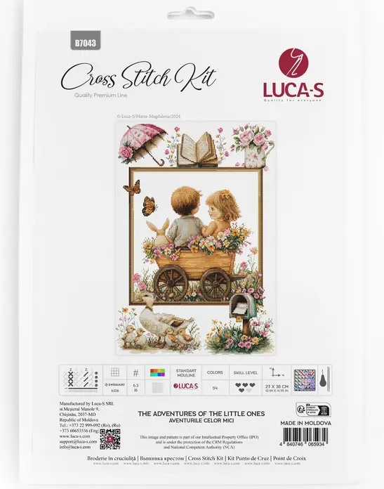 Набор для вышивания Luca-S B7043 Приключения малышей, канва Zweigart Aida 16ct, нити 100% хлопок, 27 x 38 см, 54 цвета