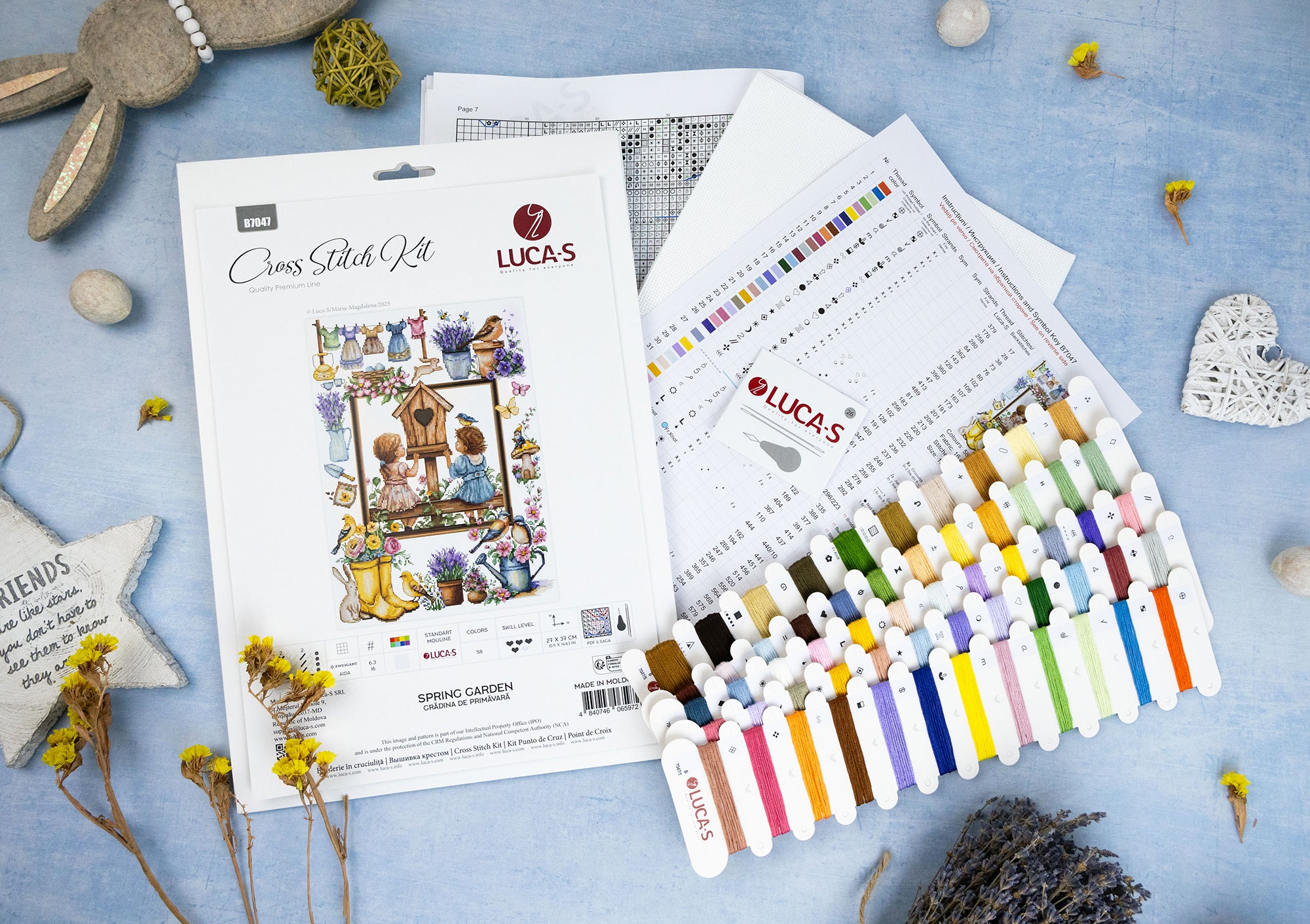 Luca-S B7047 Spring Garden Counted Cross Stitch Kit, Zweigart Aida 16ct White Fabric, 58 Colors, 27 x 37 cm Finished Size