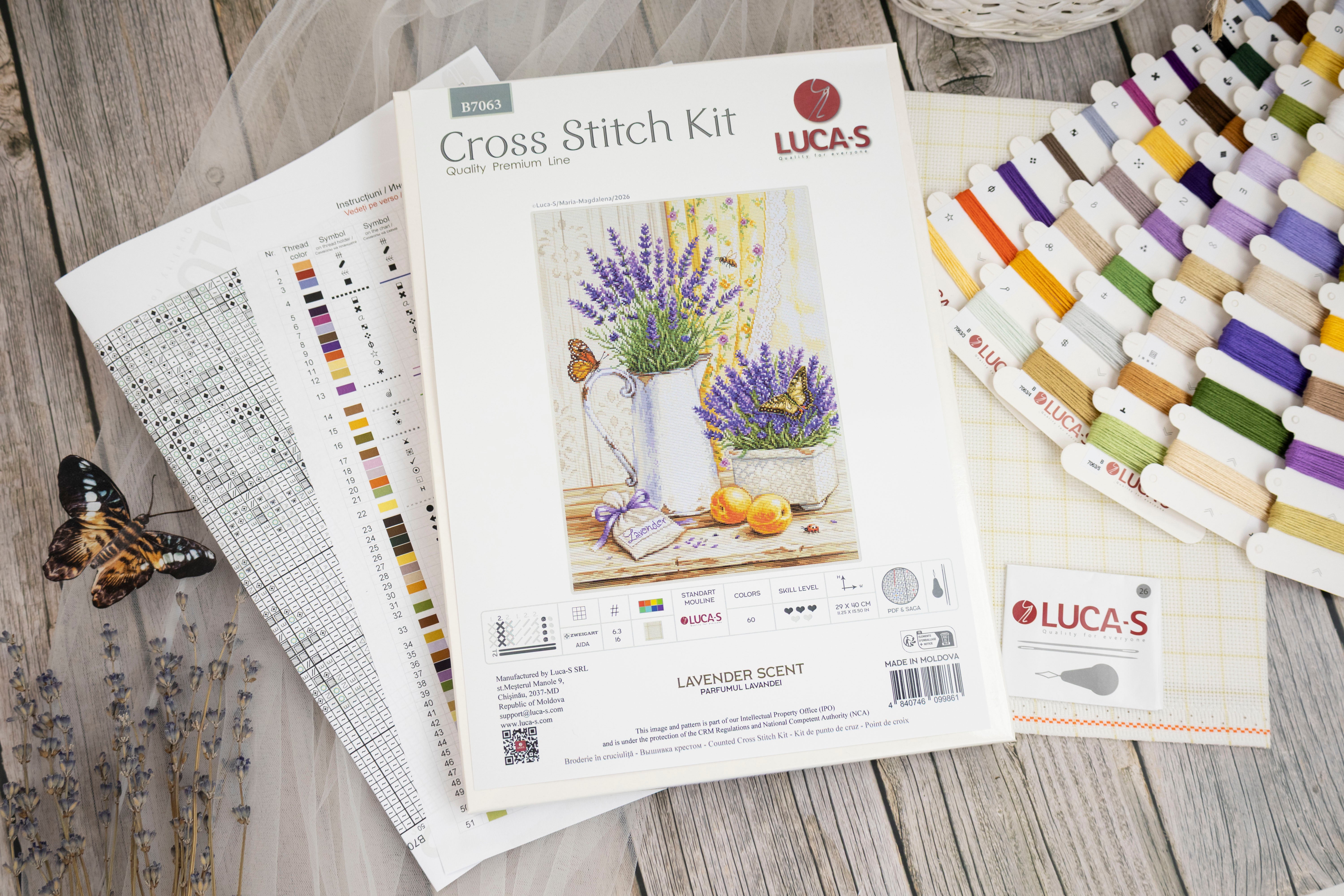 Набор для вышивания Luca-S B7063 Аромат лаванды, 29 x 40 см, ткань Zweigart Aida 16, 60 цветов, нити 100% хлопок