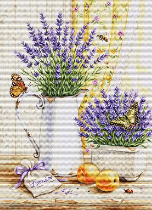 Набор для вышивания Luca-S B7063 Аромат лаванды, 29 x 40 см, ткань Zweigart Aida 16, 60 цветов, нити 100% хлопок