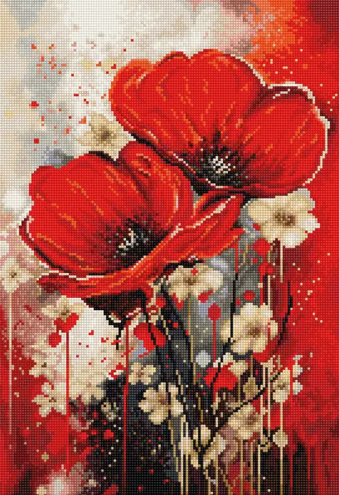 Luca-S B7046 The Dance of the Poppies Cross Stitch Kit, Premium Line, Zweigart Aida 16ct Fabric, 22 x 32 cm, 42 Colors, 100% Cotton Thread