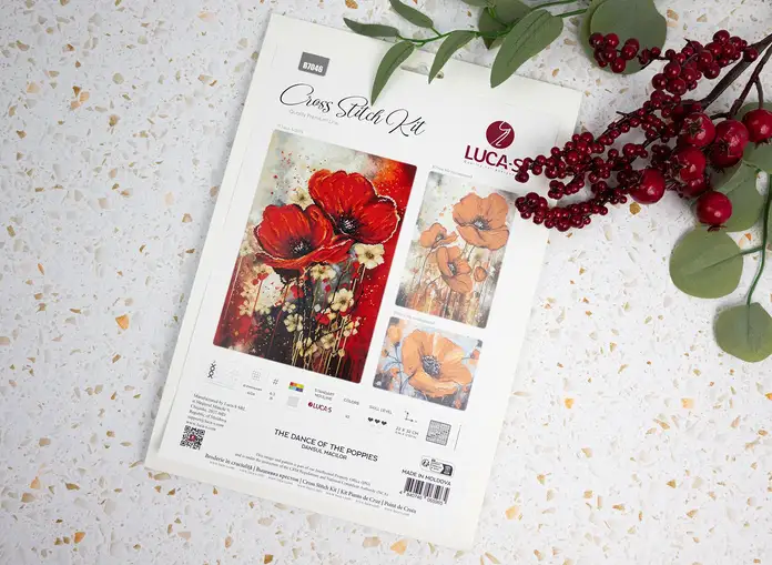 Luca-S B7046 The Dance of the Poppies Cross Stitch Kit, Premium Line, Zweigart Aida 16ct Fabric, 22 x 32 cm, 42 Colors, 100% Cotton Thread