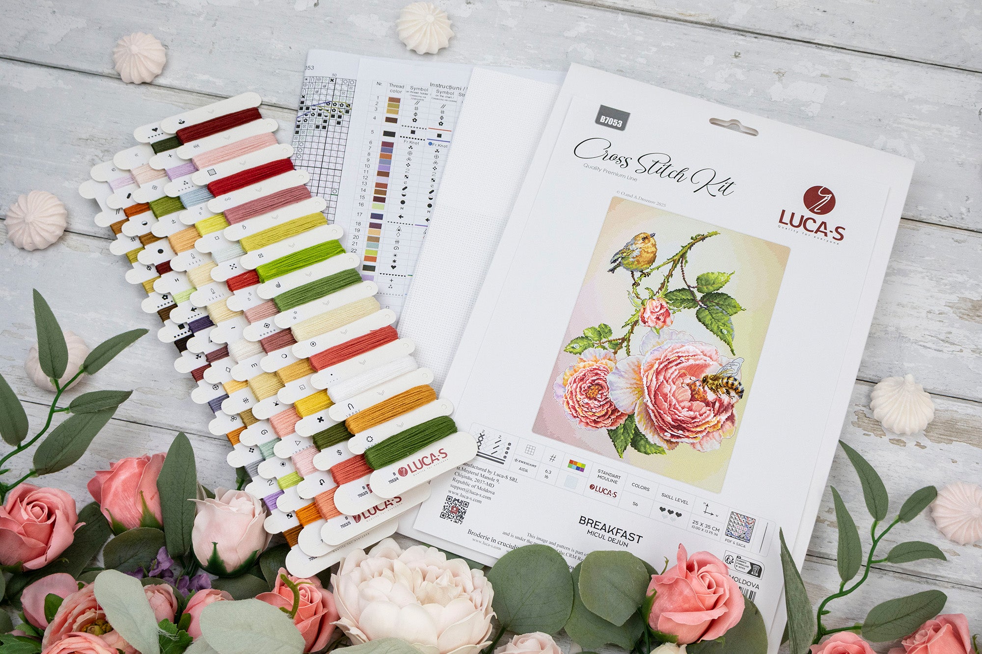 Luca-S B7053 Breakfast Cross Stitch Kit, 25 x 35 cm, 56 Colors, Zweigart Aida 16 ct White Fabric, 160 x 220 Stitches, Cotton Thread