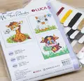 Luca-S M03 My First Embroidery Cross Stitch Kit for Beginners, Set of 3 Designs (Giraffe, Pony, Cow), Zweigart 14ct AIDA Fabric, 100% Cotton Thread