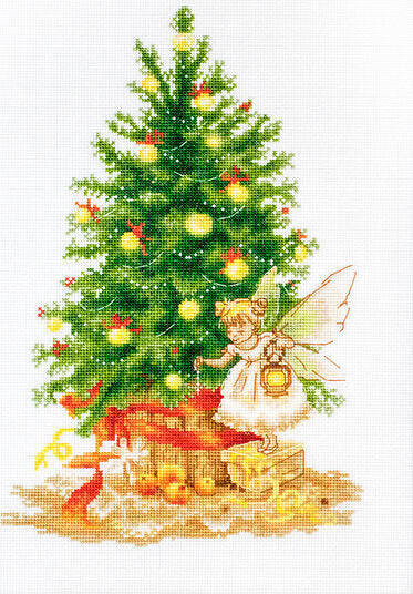 Luca-S B1117 Christmas Tree Cross-stitch Embroidery Kit, Ecaterina Babok Design, 39 Colors, Aida 16 Zweigart Fabric, Anchor Thread, 19x28.5 cm