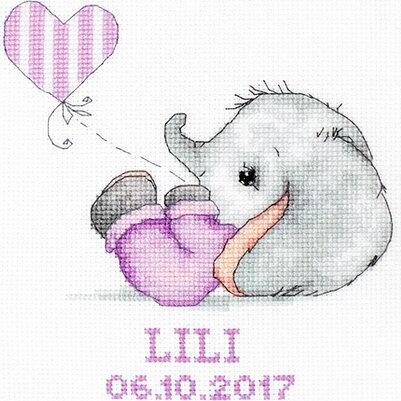 Luca-S B1133 Baby Girl Cross Stitch Kit, Zweigart Aida 14 ct Fabric, Anchor Cotton Thread, 19 Colors, 14x15.5 cm Finished Size