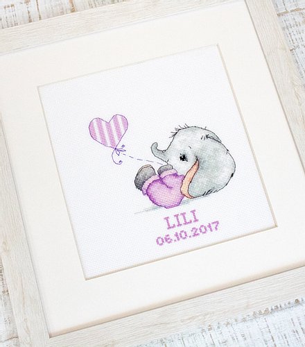 Luca-S B1133 Baby Girl Cross Stitch Kit, Zweigart Aida 14 ct Fabric, Anchor Cotton Thread, 19 Colors, 14x15.5 cm Finished Size