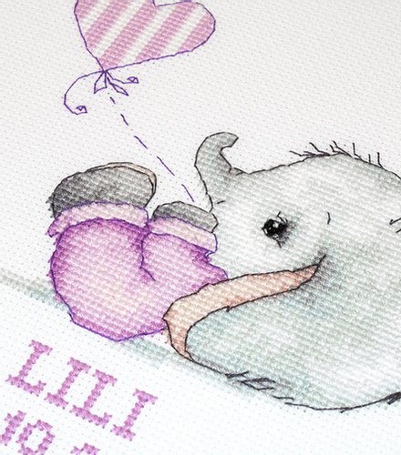 Luca-S B1133 Baby Girl Cross Stitch Kit, Zweigart Aida 14 ct Fabric, Anchor Cotton Thread, 19 Colors, 14x15.5 cm Finished Size