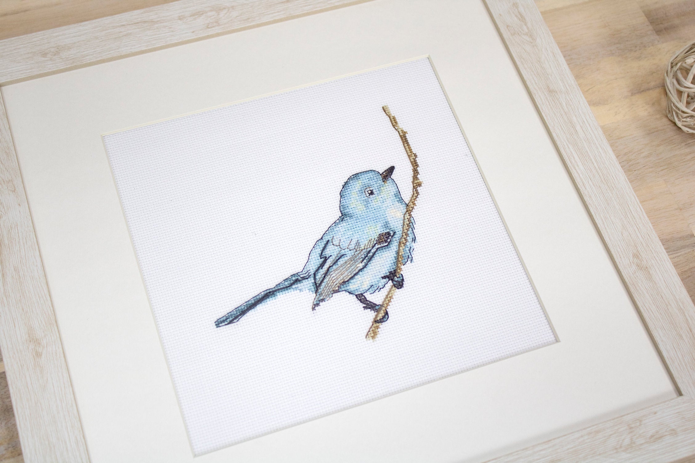 Luca-S B1158 Bluebird Cross Stitch Embroidery Kit, Zweigart Belana 14ct Fabric, 11.5 x 11.5 cm, Anchor Premium Threads, Full Set