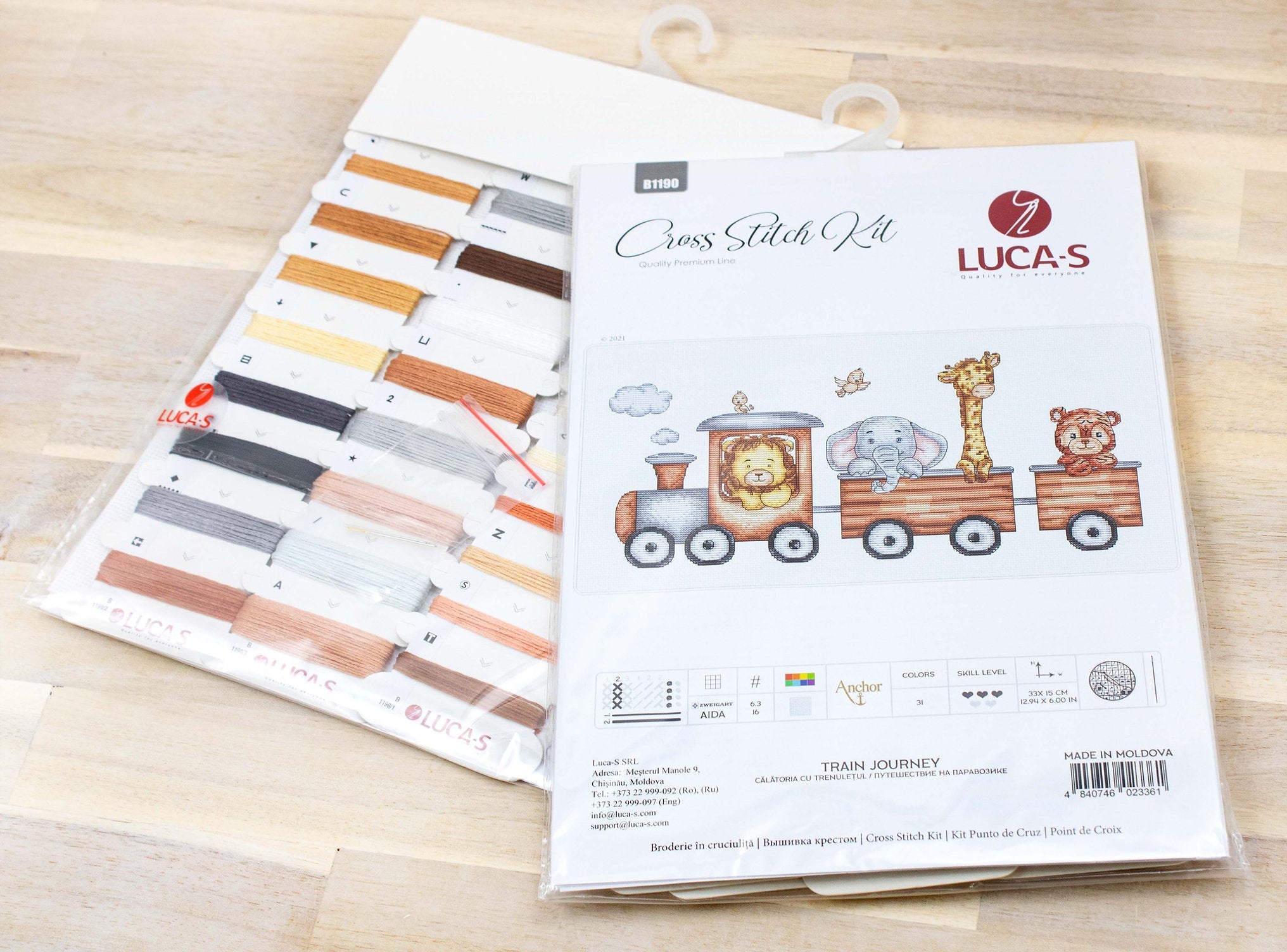 Luca-S B1190 Train Journey Cross Stitch Kit, Aida 16 ct Zweigart Cotton Fabric, Anchor Muline Thread, 33 x 15 cm, 31 Colors