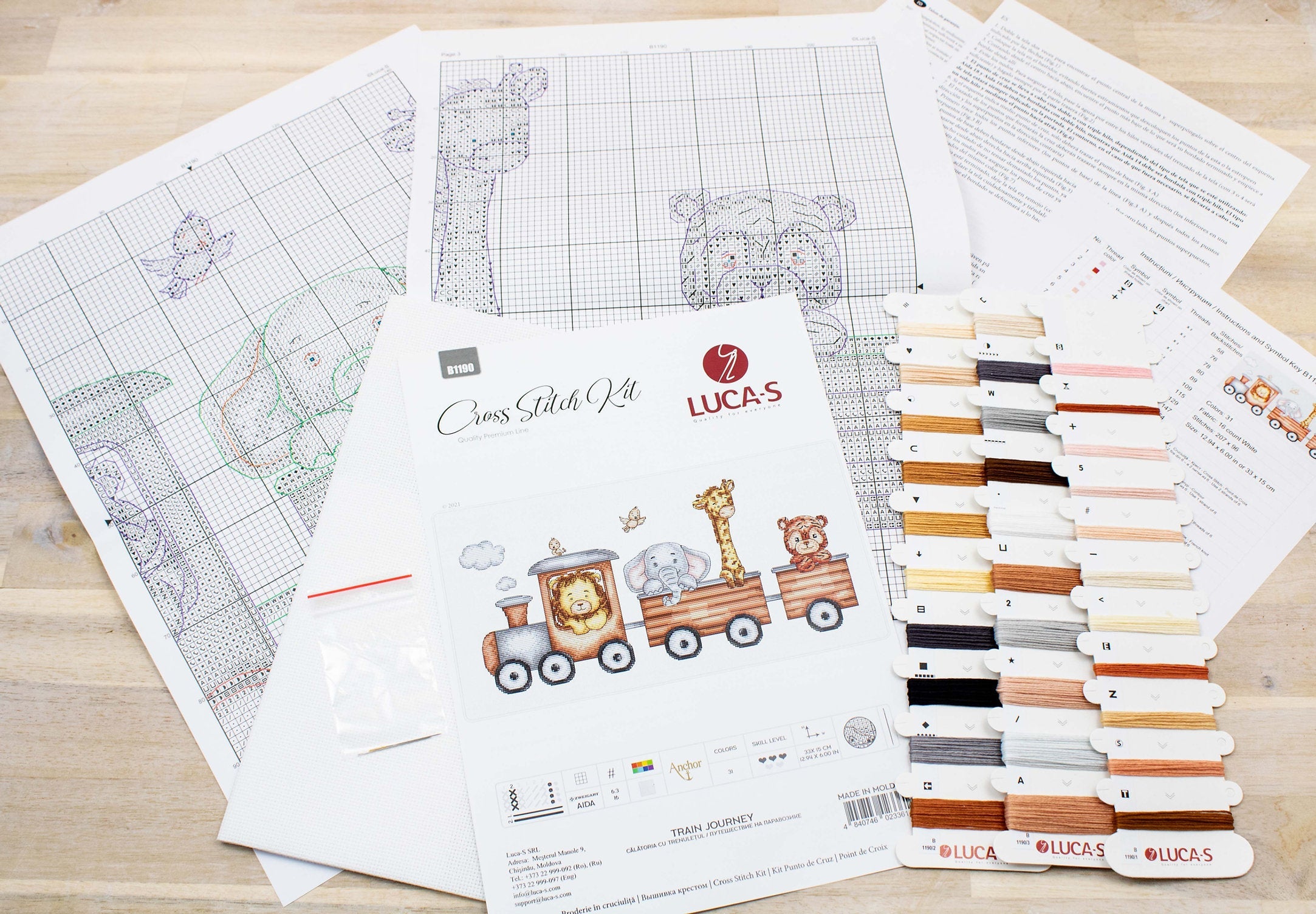 Luca-S B1190 Train Journey Cross Stitch Kit, Aida 16 ct Zweigart Cotton Fabric, Anchor Muline Thread, 33 x 15 cm, 31 Colors