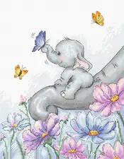 Size: 7.50 x 8.94 in or 19 x 23 cm Colors: 29 Threads: Anchor Fabric: Zweigart 16ct. AIDA (100) Cross Stitch kit Luca-S Set de brodat în cruciuliță Luca-S - B1183 Elefant cu fluture