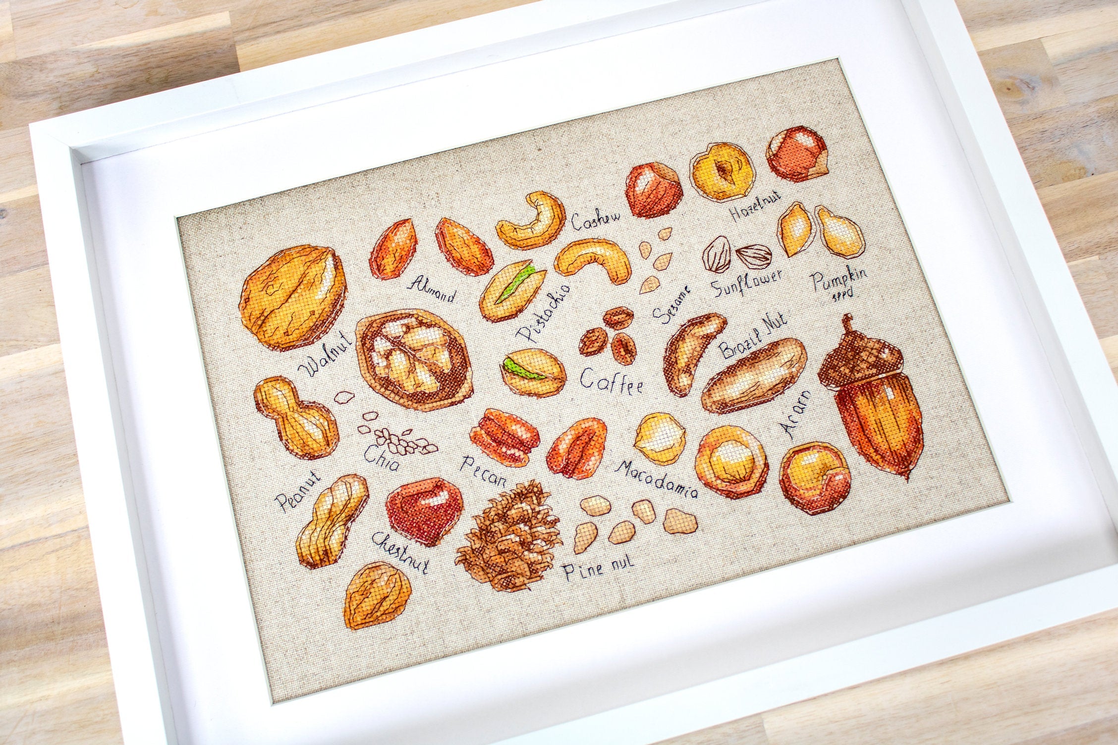 Luca-S B1165 Nuts and Seeds Cross Stitch Embroidery Kit, 29 Colors, 31.5 x 20 cm, Zweigart Fein-Floba 25 ct Fabric, Anchor Muline Threads