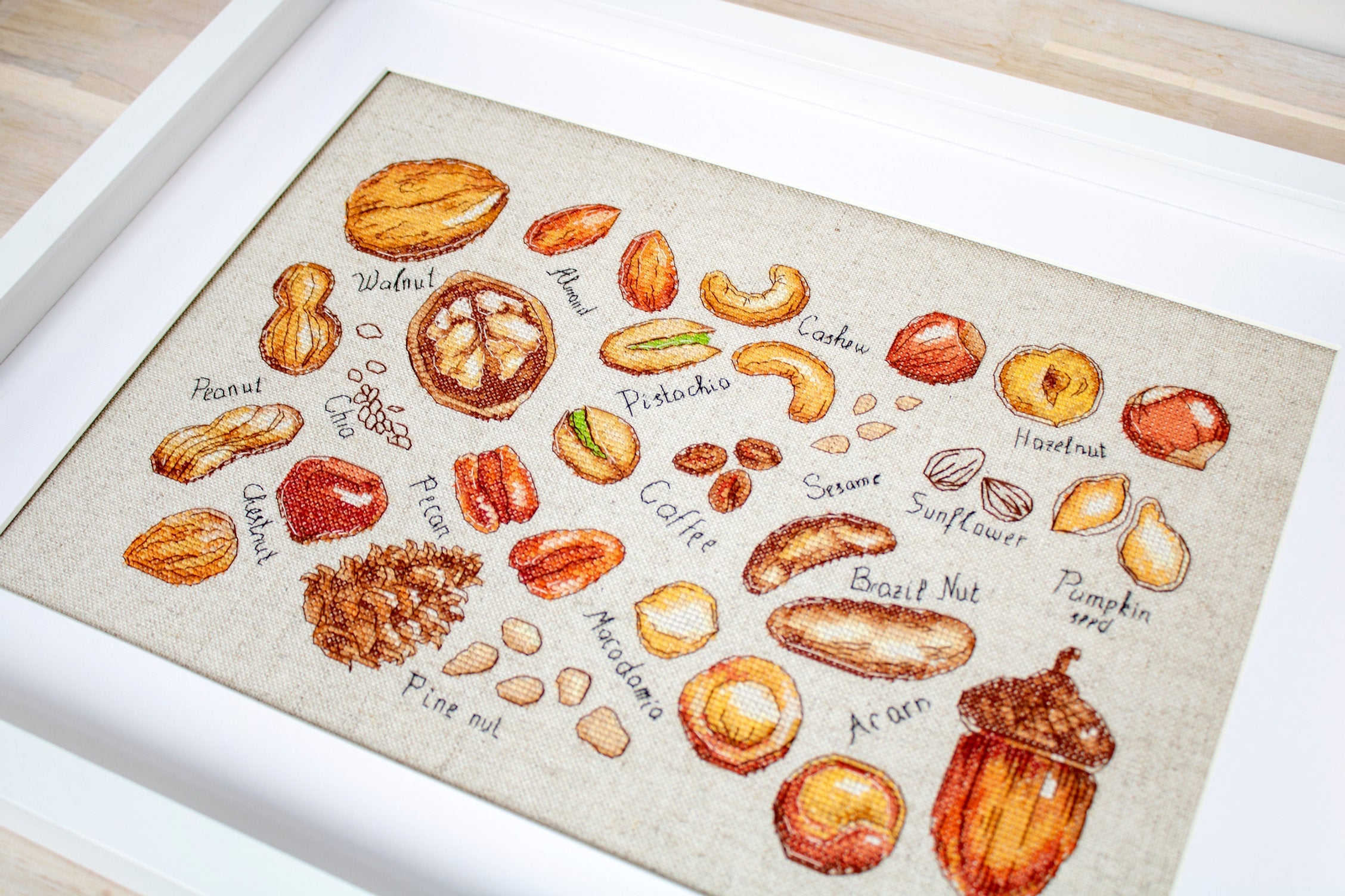 Luca-S B1165 Nuts and Seeds Cross Stitch Embroidery Kit, 29 Colors, 31.5 x 20 cm, Zweigart Fein-Floba 25 ct Fabric, Anchor Muline Threads