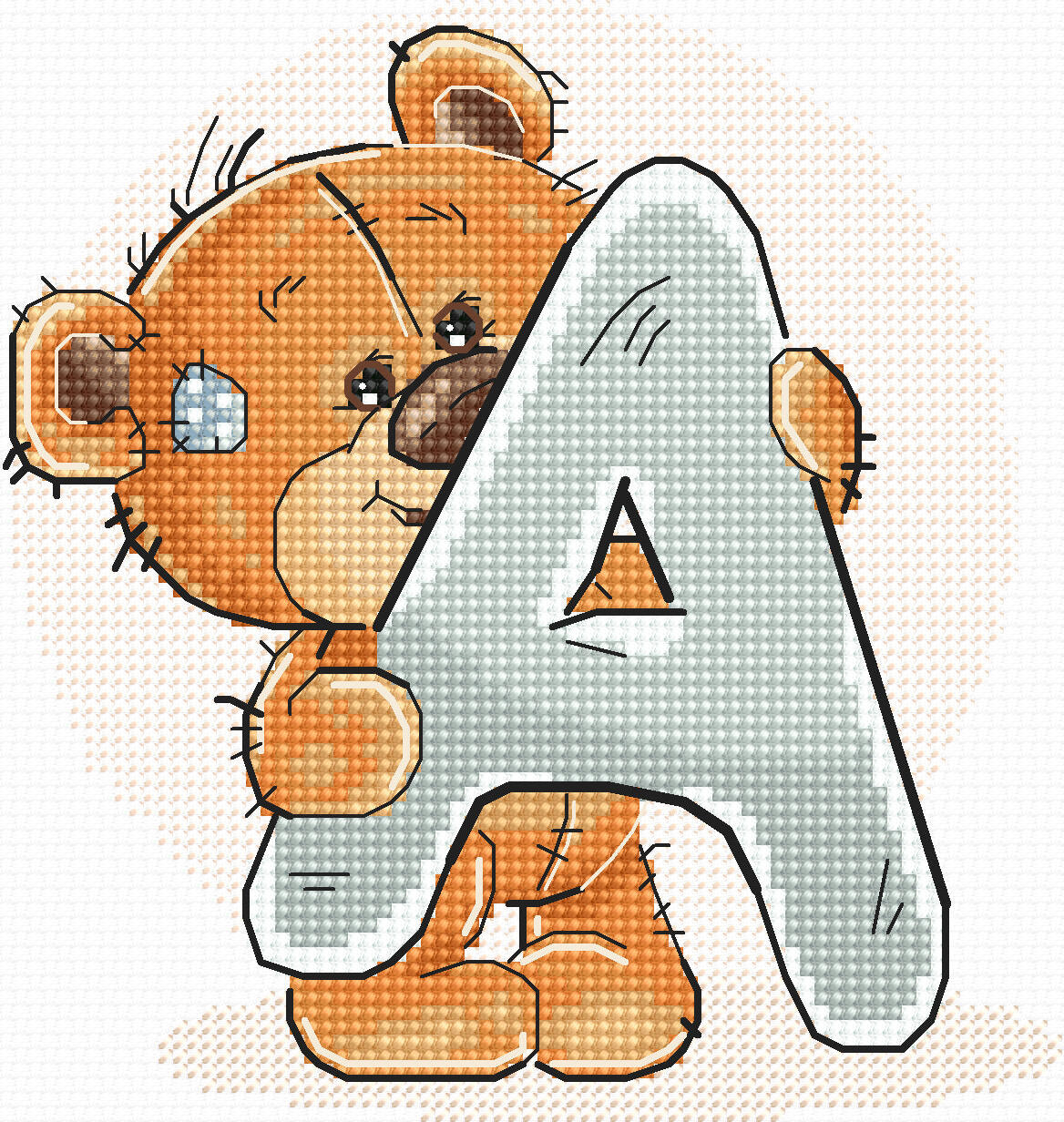 Luca-S B1202 Cross Stitch Embroidery Kit Letter A with Teddy Bear, 16ct AIDA Fabric, Anchor Threads, 12 x 12.5 cm, 18 Colors