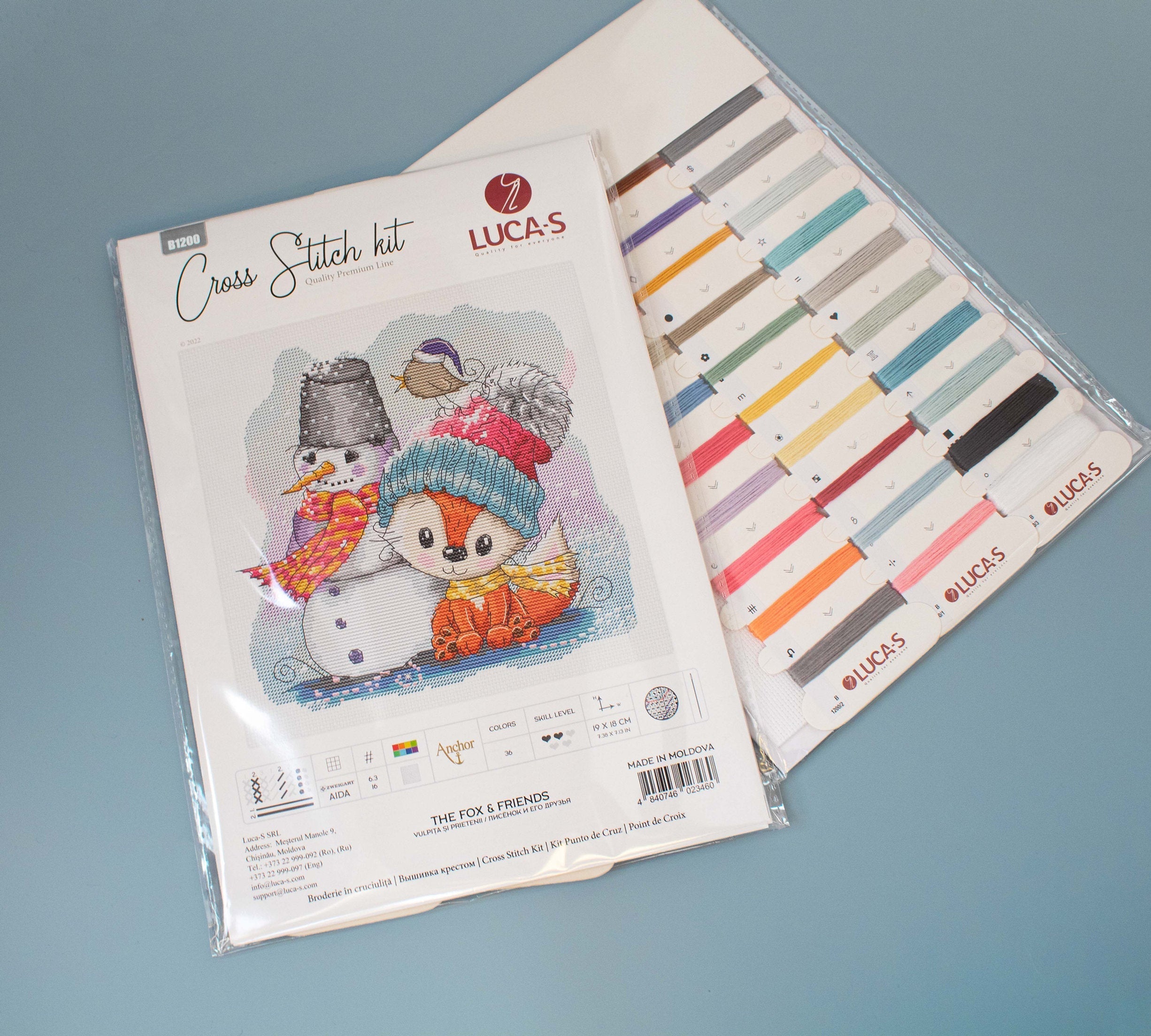Luca-S B1200 Kit Broderie în Cruce The Fox & Friends, Material Aida 16 ct, Aste Anchor din Bumbac, 19 x 18 cm, 36 Culori