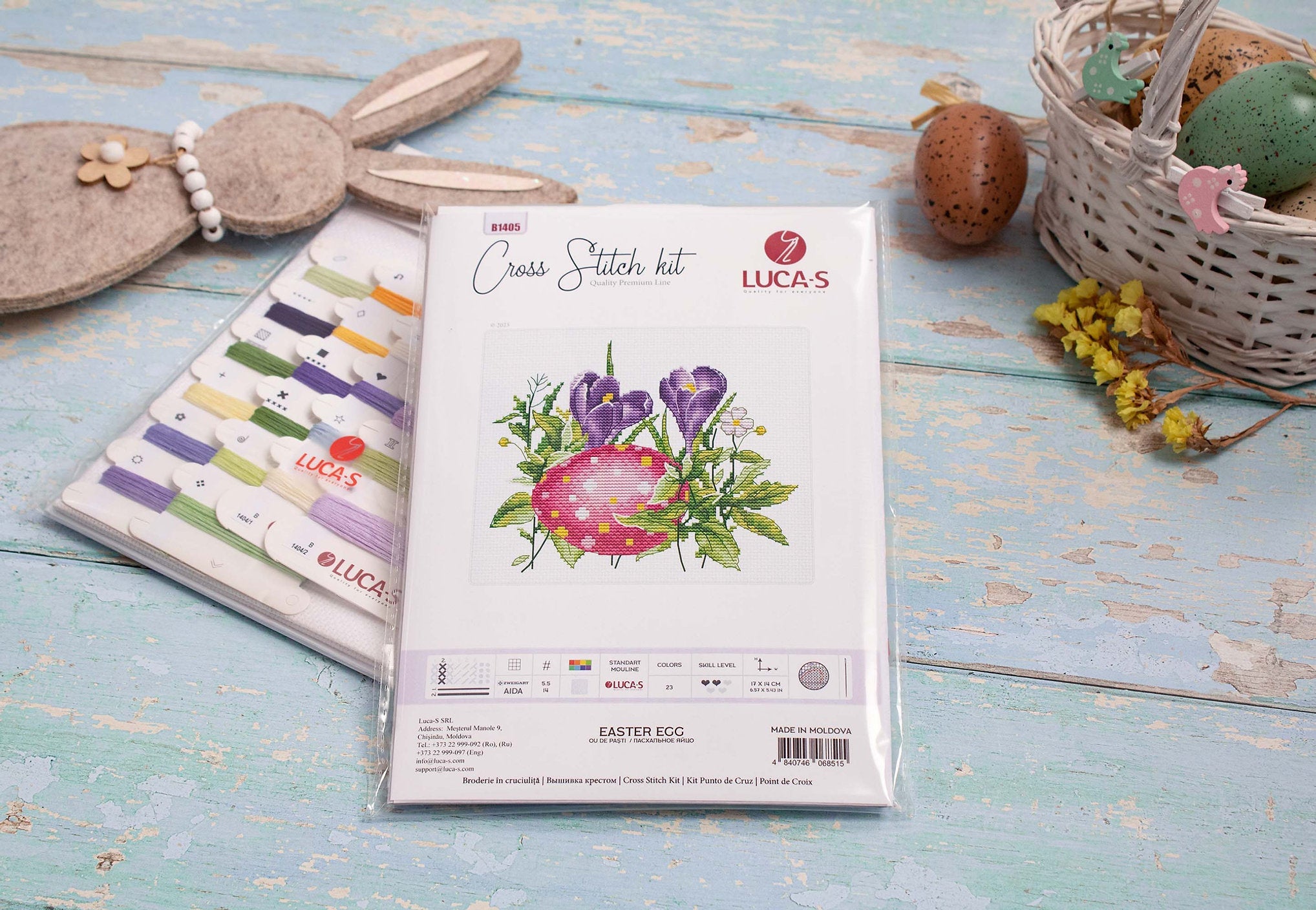 Kit Broderie Luca-S B1405 Ou de Paști, Material Zweigart Aida 16ct, Ață 100% Bumbac, Dimensiuni Broderie 17 x 14 cm, 23 Culori