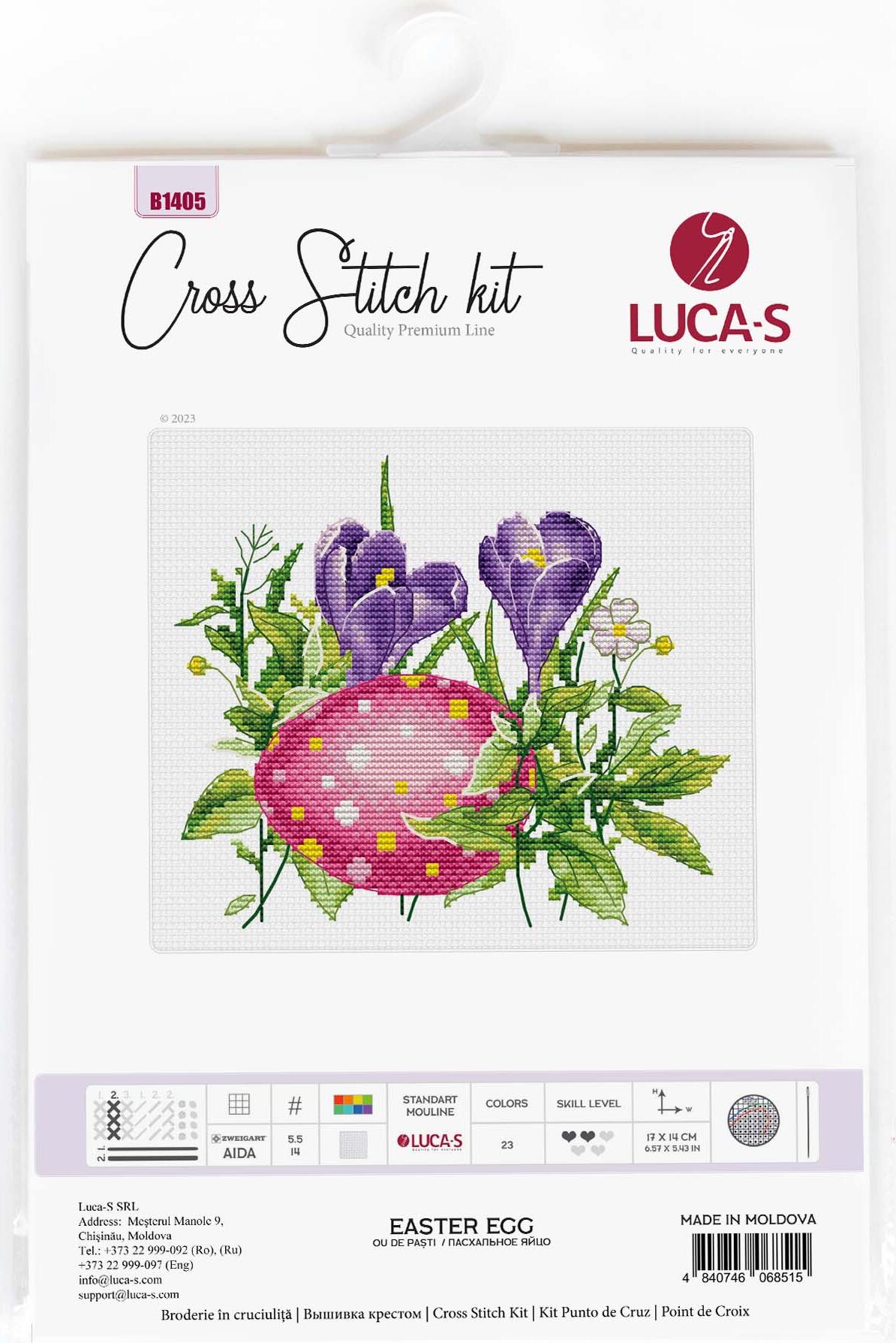 Kit Broderie Luca-S B1405 Ou de Paști, Material Zweigart Aida 16ct, Ață 100% Bumbac, Dimensiuni Broderie 17 x 14 cm, 23 Culori