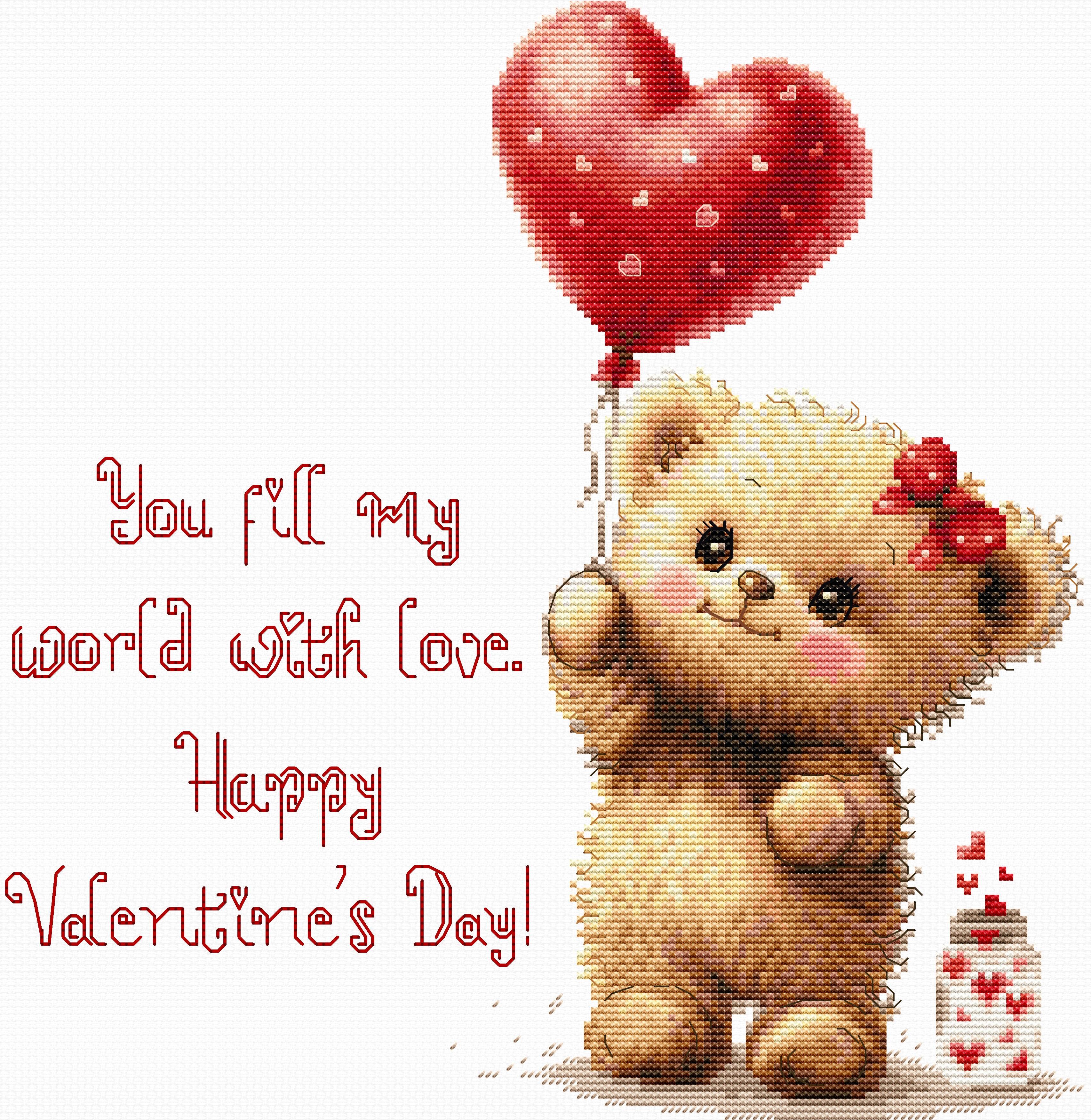 Kit Broderie Luca-S B1424 Inima Mea, 24 x 25 cm, 29 Culori, Material Zweigart Aida 16ct Alb, Design Ursuleț Valentine's Day