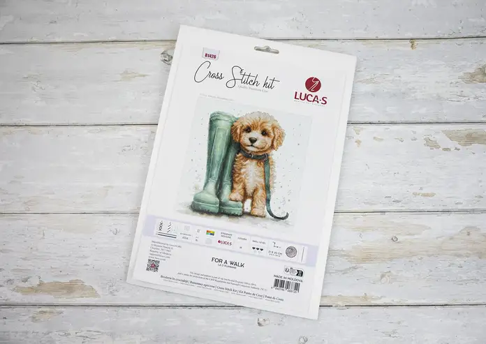Luca-S B1426 For a Walk Cross Stitch Kit, 18ct Zweigart Aida White Fabric, 38 Colors, 21 x 20 cm Finished Size