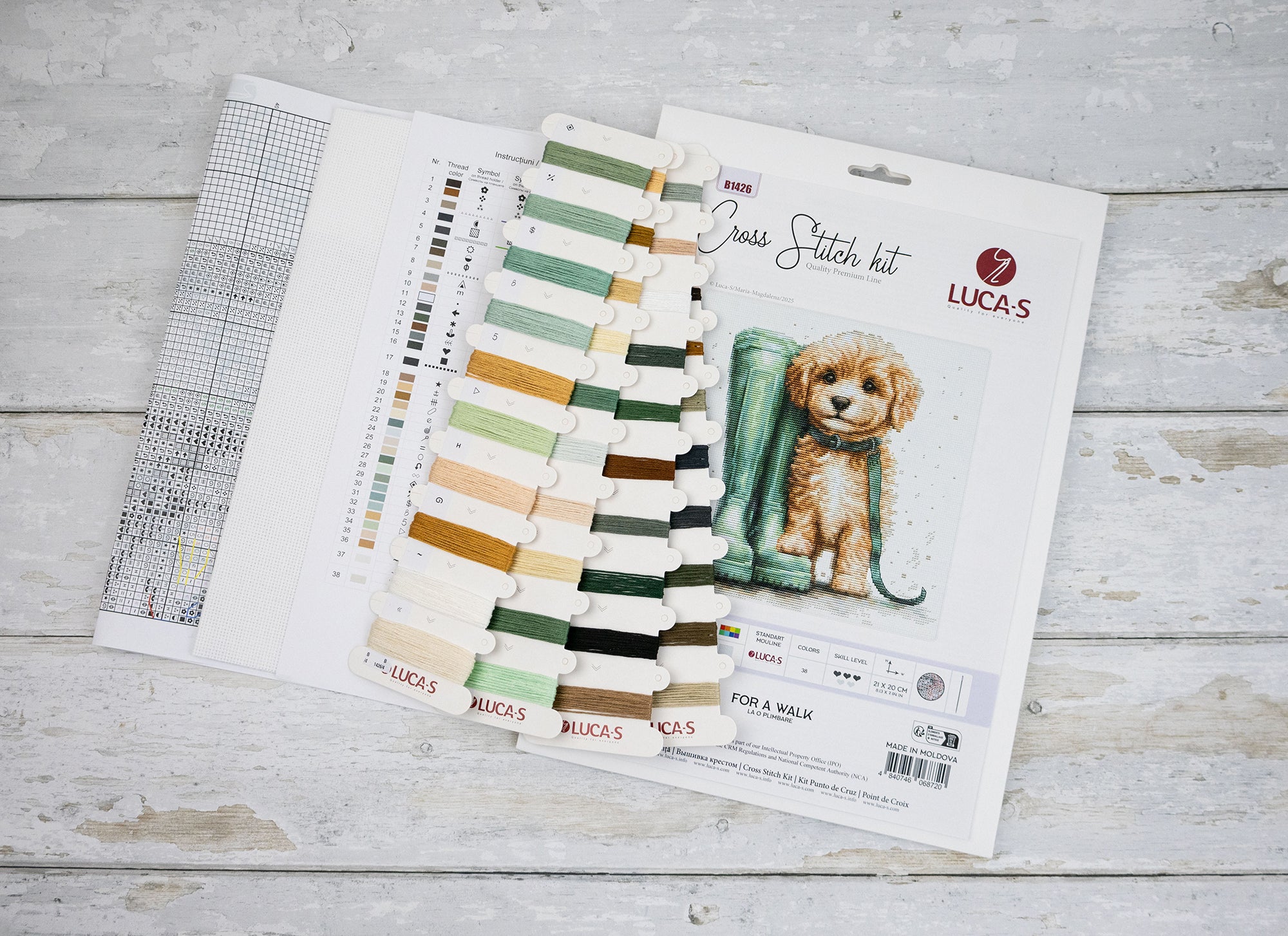 Luca-S B1426 For a Walk Cross Stitch Kit, 18ct Zweigart Aida White Fabric, 38 Colors, 21 x 20 cm Finished Size