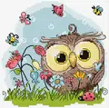 Luca-S B1401 Happy Owl Cross Stitch Kit, 13x13 cm, Zweigart Aida 16 ct Fabric, 18 Colors, 100% Cotton Threads