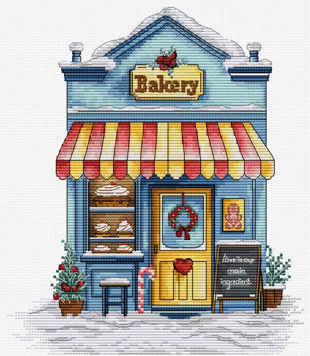 Luca-S B1430 Bakery Cross Stitch Kit, Zweigart Aida 16ct Fabric, 100% Cotton Thread, 44 Colors, 17 x 20 cm Finished Size