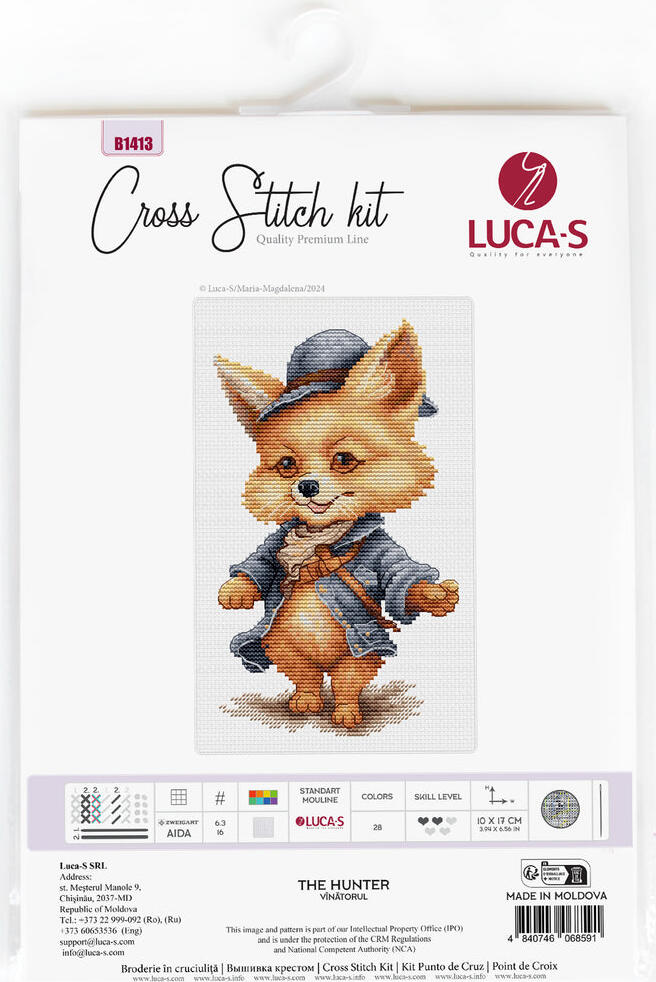 Kit Broderie Luca-S B1413 The Hunter (Vânătorul), 10x17 cm, 28 Culori, Material Zweigart Aida 16 ct, Ață 100% Bumbac
