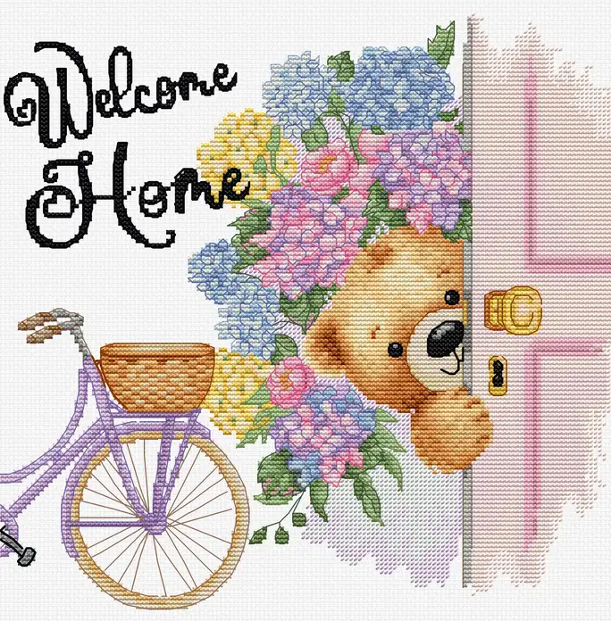 Kit Broderie Luca-S B1433 Welcome Home, Dimensiune Finală 22 x 22 cm, Material Zweigart Aida 16ct, Fire de Bumbac și Ace