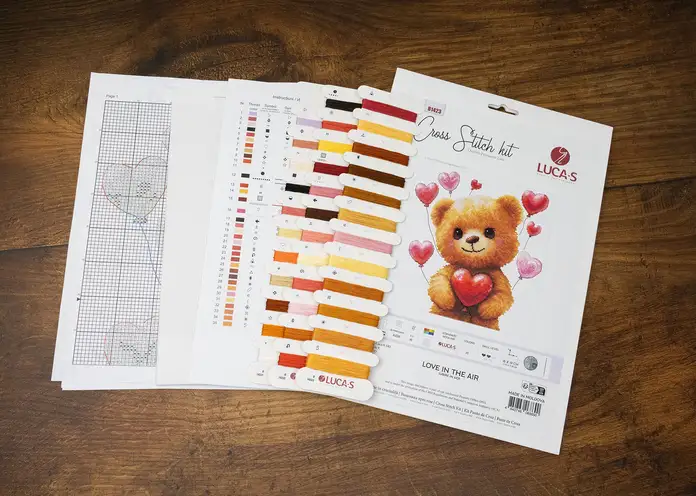 Luca-S B1423 Love in the Air Cross Stitch Embroidery Kit, Zweigart Aida 16ct White Fabric, 18 x 19 cm, 35 Colors, 100% Cotton Thread