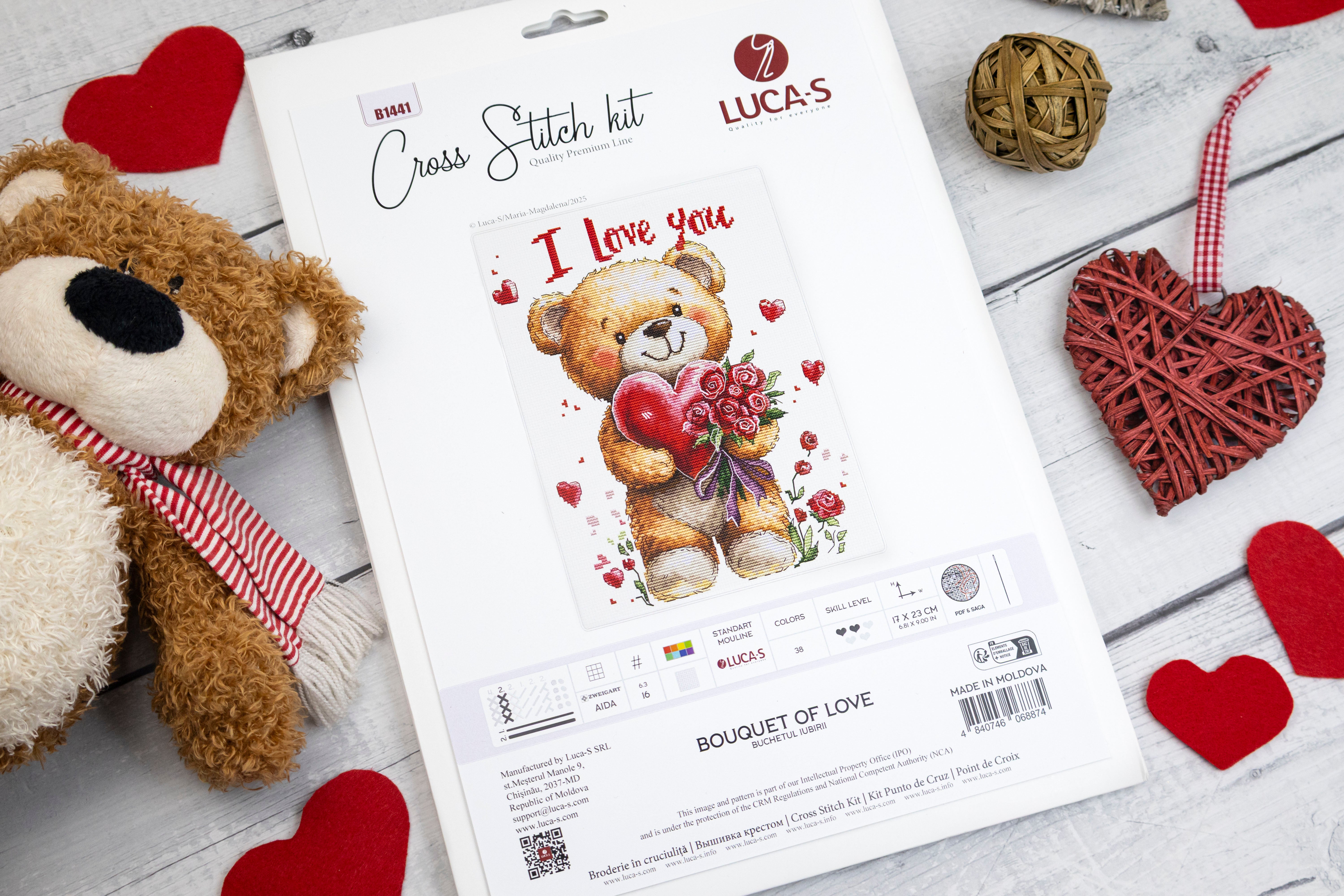 Набор для вышивания Luca-S B1441 Bouquet of Love, 17x23 см, ткань Zweigart Aida 16, 38 цветов, нити 100% хлопок