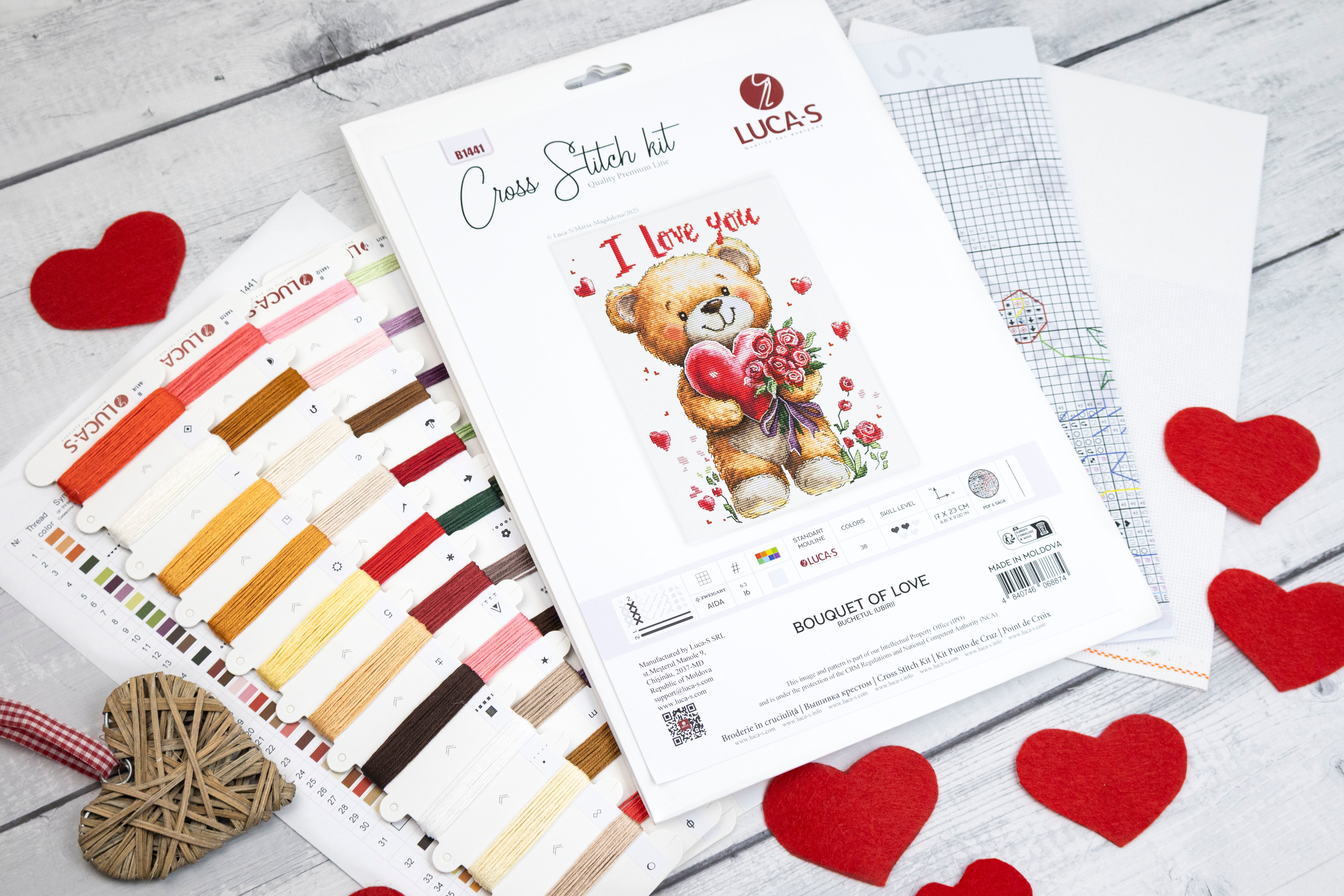 Набор для вышивания Luca-S B1441 Bouquet of Love, 17x23 см, ткань Zweigart Aida 16, 38 цветов, нити 100% хлопок