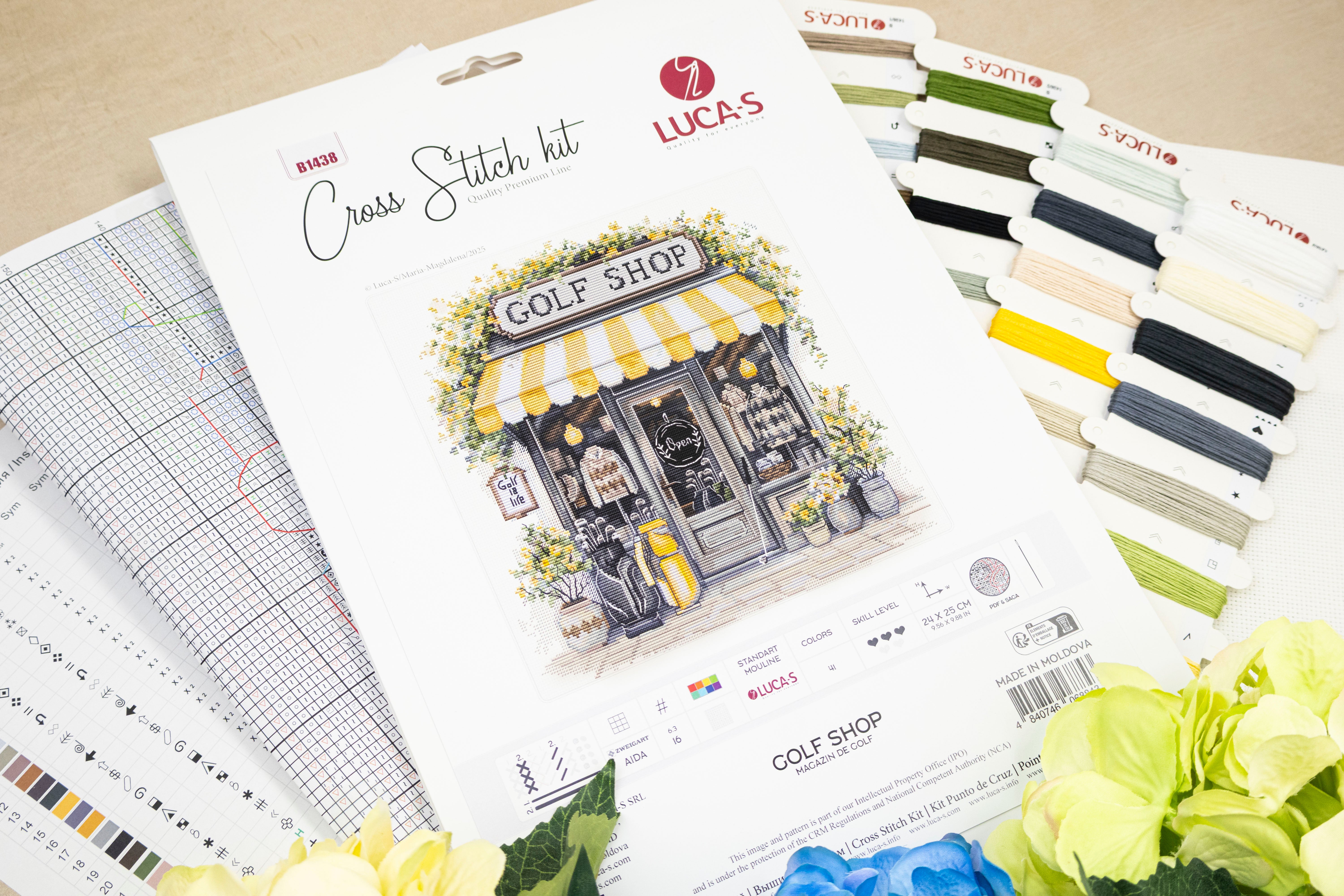 Kit Broderie Luca-S B1438 Golf Shop, Fir 100% Bumbac, Material Zweigart Aida 16, Dimensiune Finalizata 24 x 25 cm, 41 Culori, Quality Premium Line